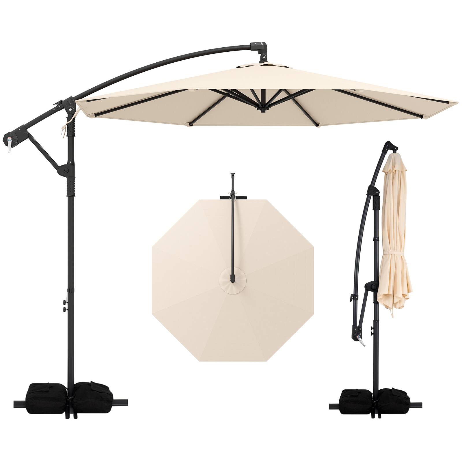 Front. Costway - Costway 10 FT Offset Hanging Umbrella with Base Patio Cantilever Umbrella 360° Rotation - Beige.