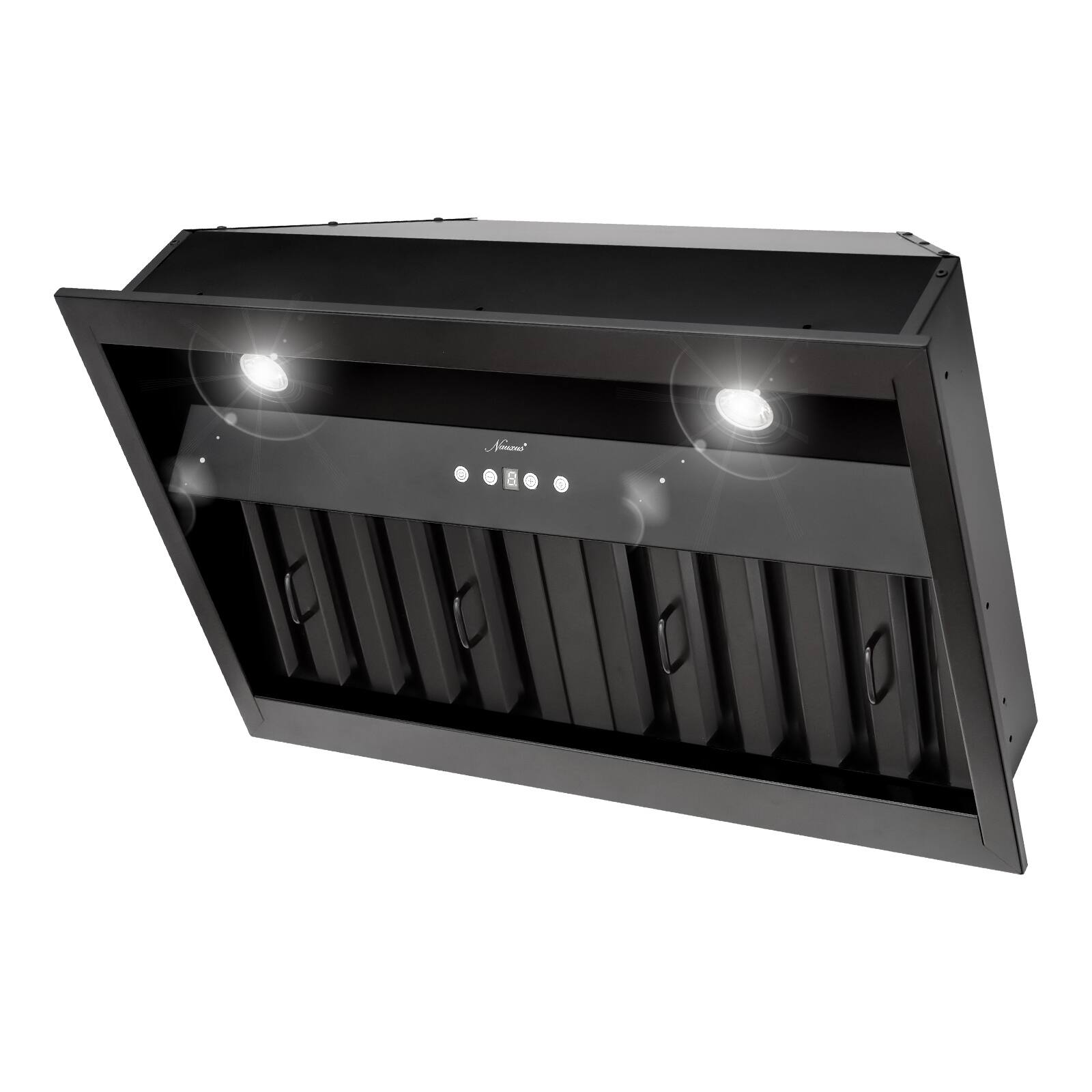 Angle. Akicon - Akicon 30 inch Ducted 600-CFM Matte Black Range Hood Insert - Black.