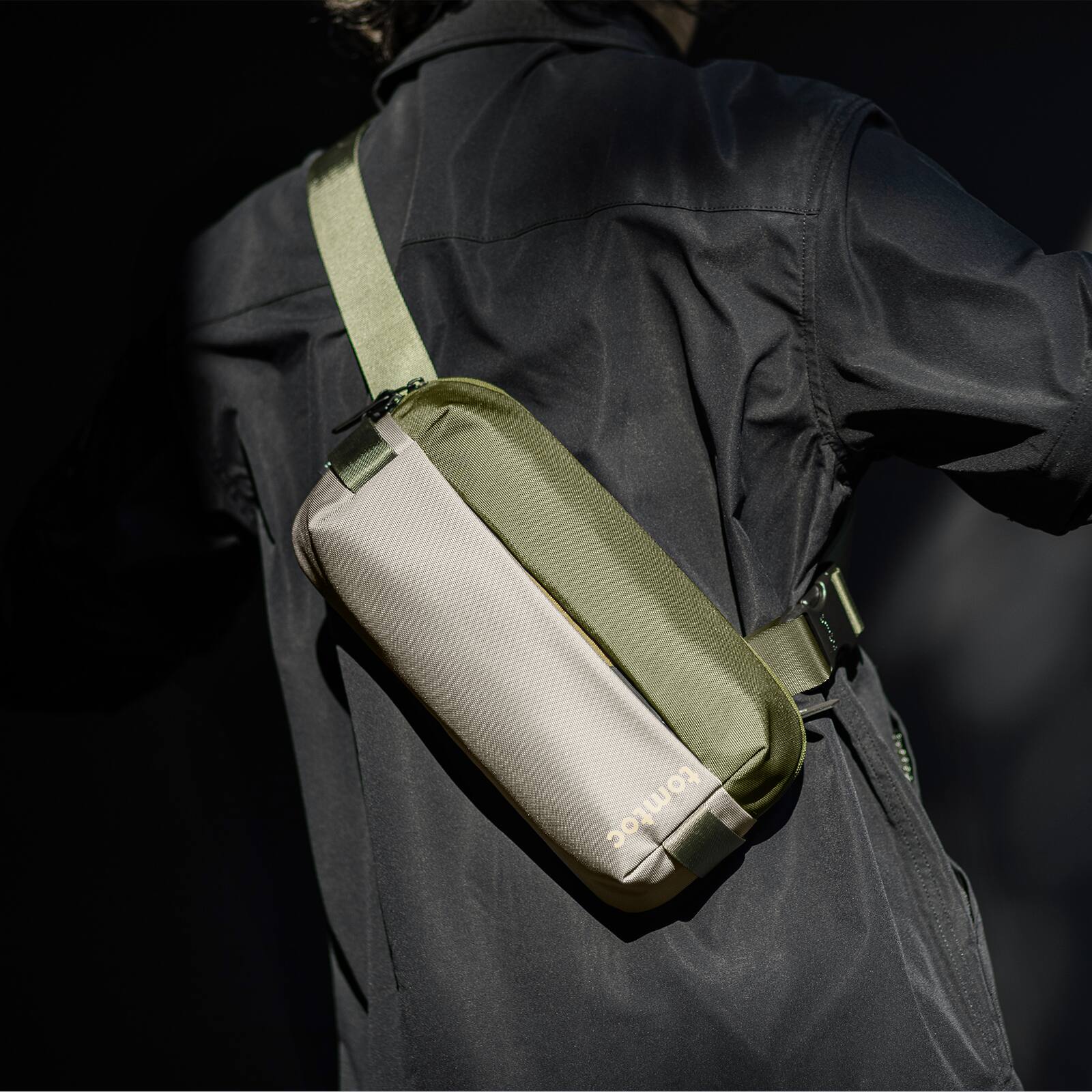 Left. tomtoc - Explorer-T21 EDC Sling Bag, Compact Crossbody Bag Minimalist Sling Pack Daypack for Travel, Lightweight, Water-Resistant - Olive Green.