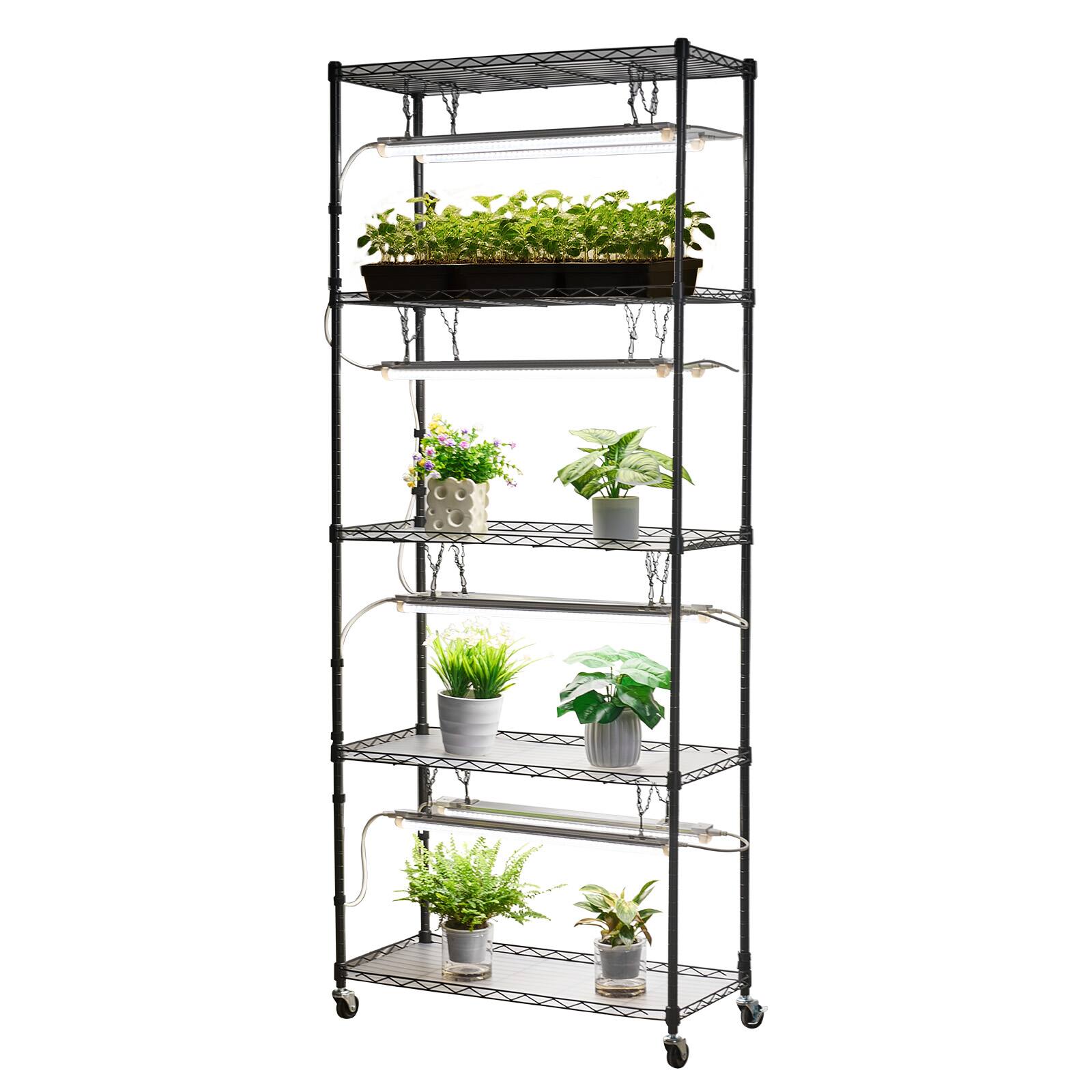 Alt View 5. VEVOR - DIY Plant Shelf with Grow Lights, 71 in Tall Indoor Plant Stand with Wheels, 192W 5000K Full Spectrum Grow Lights - Black.