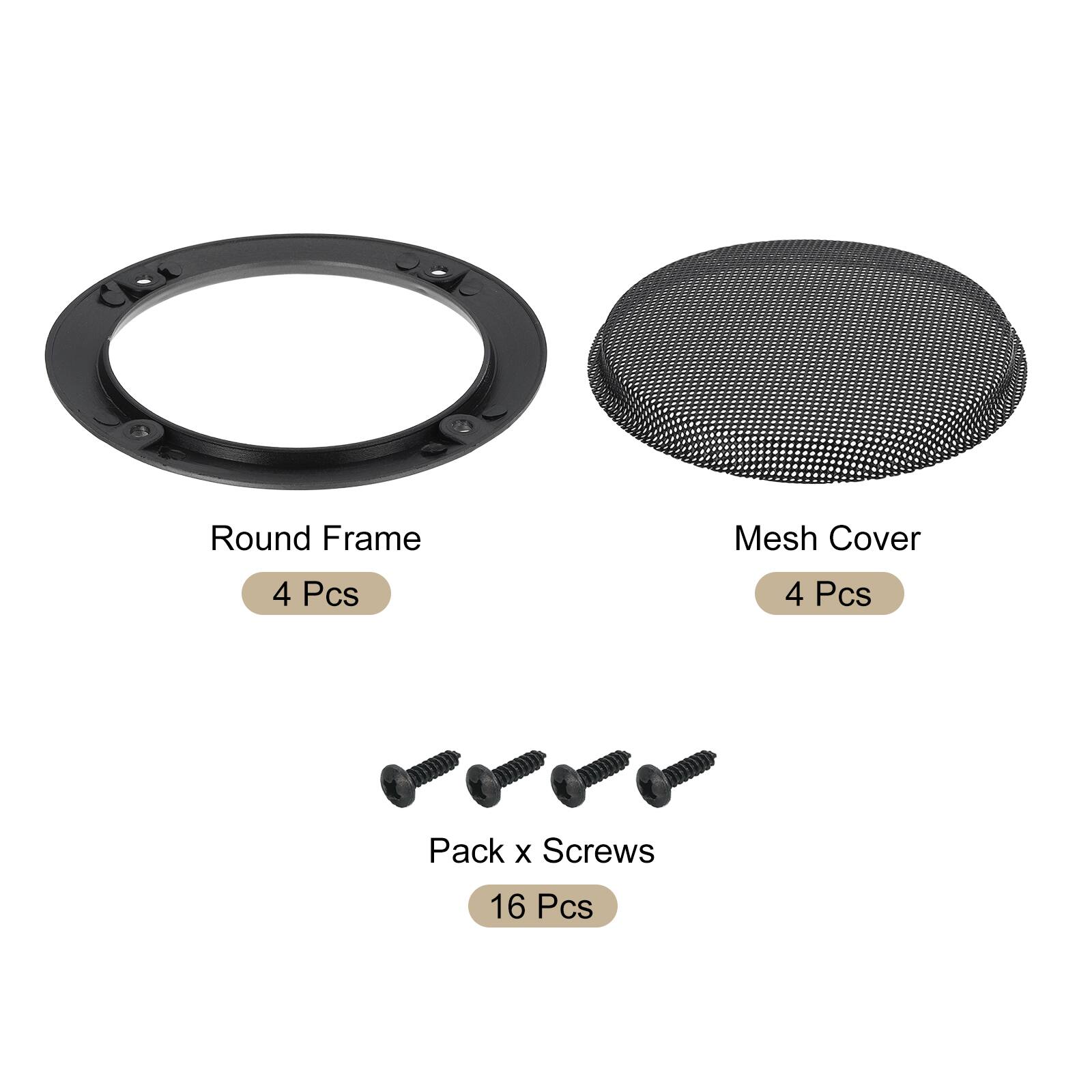 Round Frame Mesh Cover  
4 Pcs  
4 Pcs  
Pack x Screws  
16 Pcs