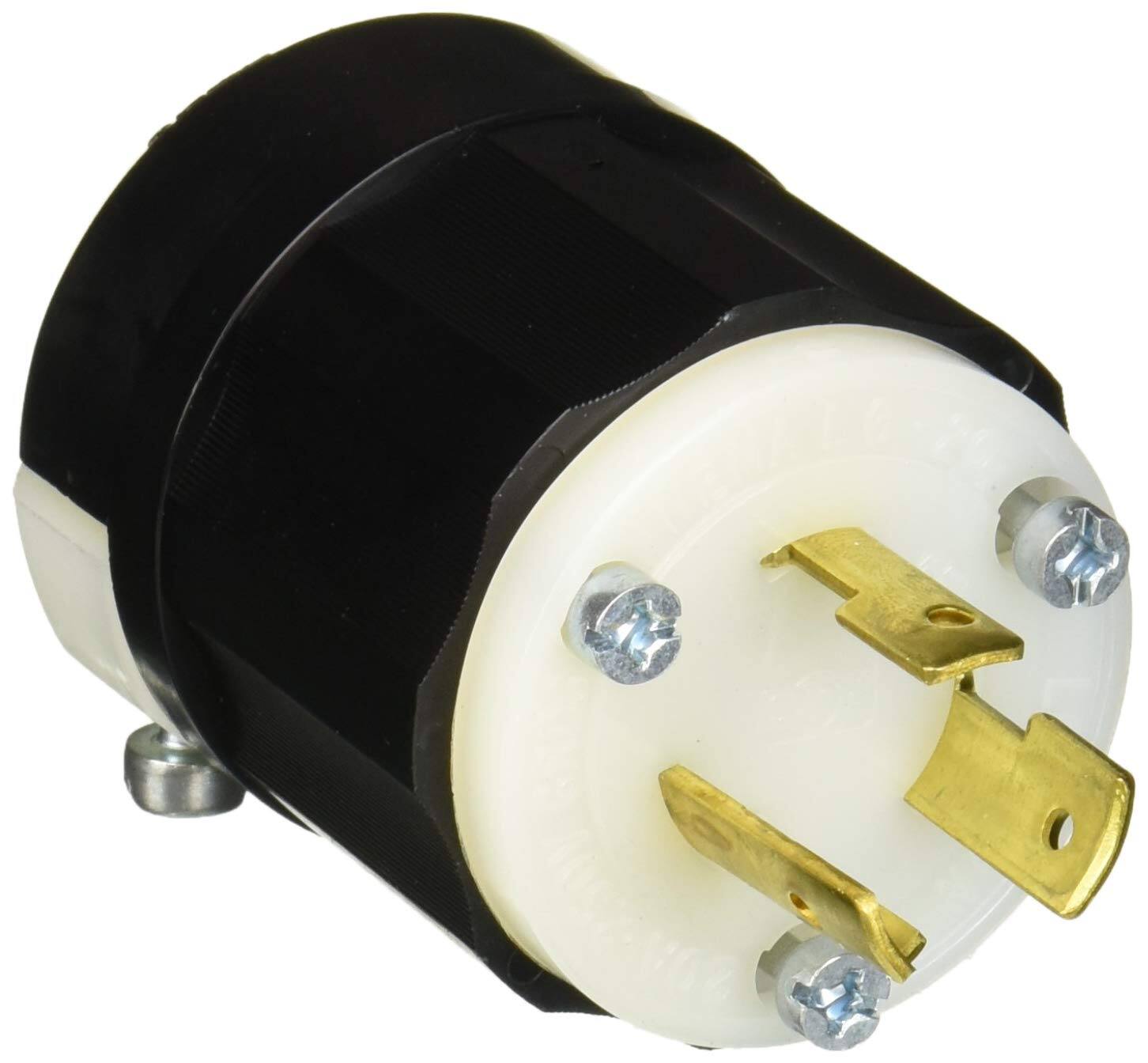Front. Leviton - Leviton Industrial Thermoplastic Grounding Locking Plug L6-20P 16-10 AWG 2 Pole 3 Wire - Black|White.