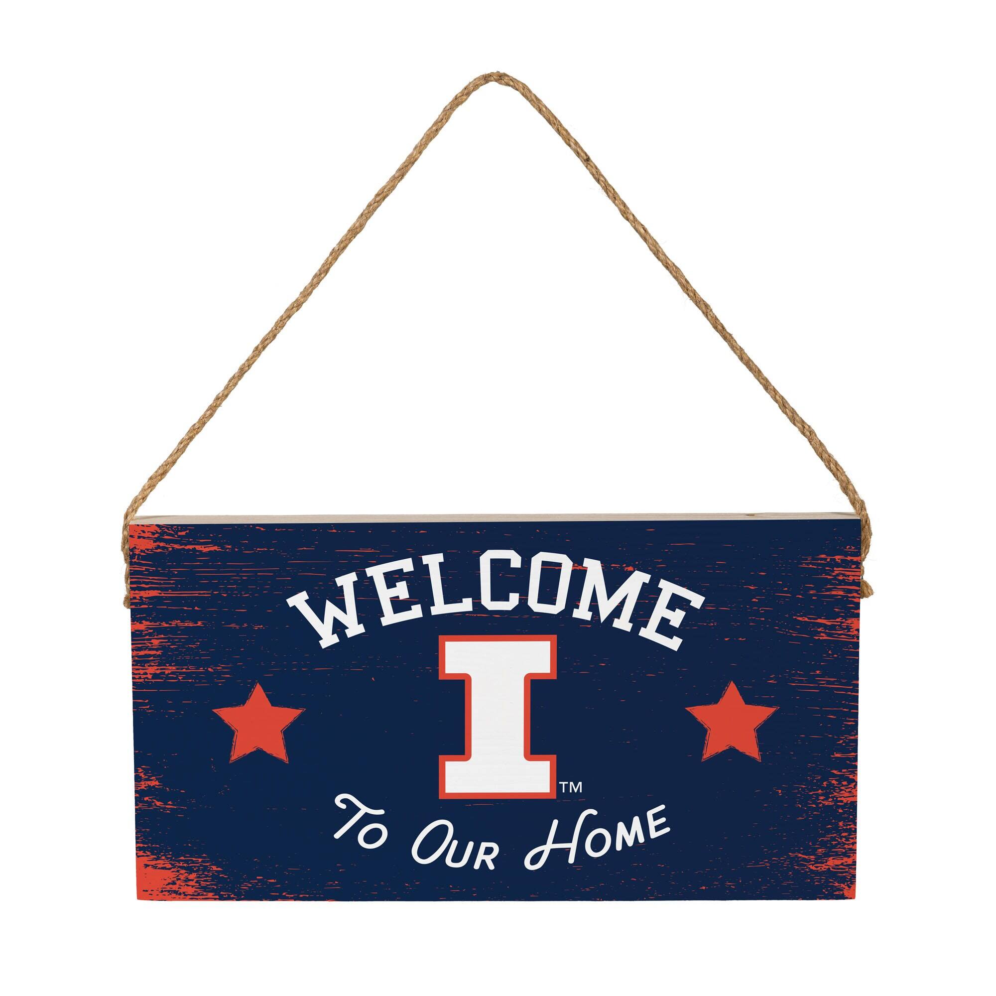 Illinois Fighting Illini 6" x 11" Welcome Home Wood Wall Sign with Rope Hanger