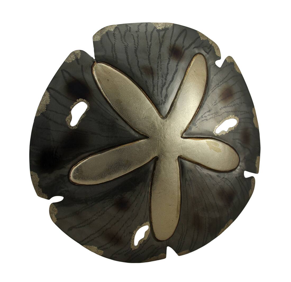 Front. Zeckos - Sparkling Glossy Metal Sand Dollar Wall Sculpture 18 Inch - Gold.