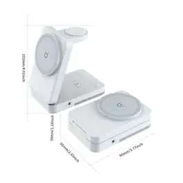 SKRAN - Folding Triple Wireless Charger - Magnetic Phone Stand for Apple Phone, Earphones and Watch, Stand Wireless Charger - White