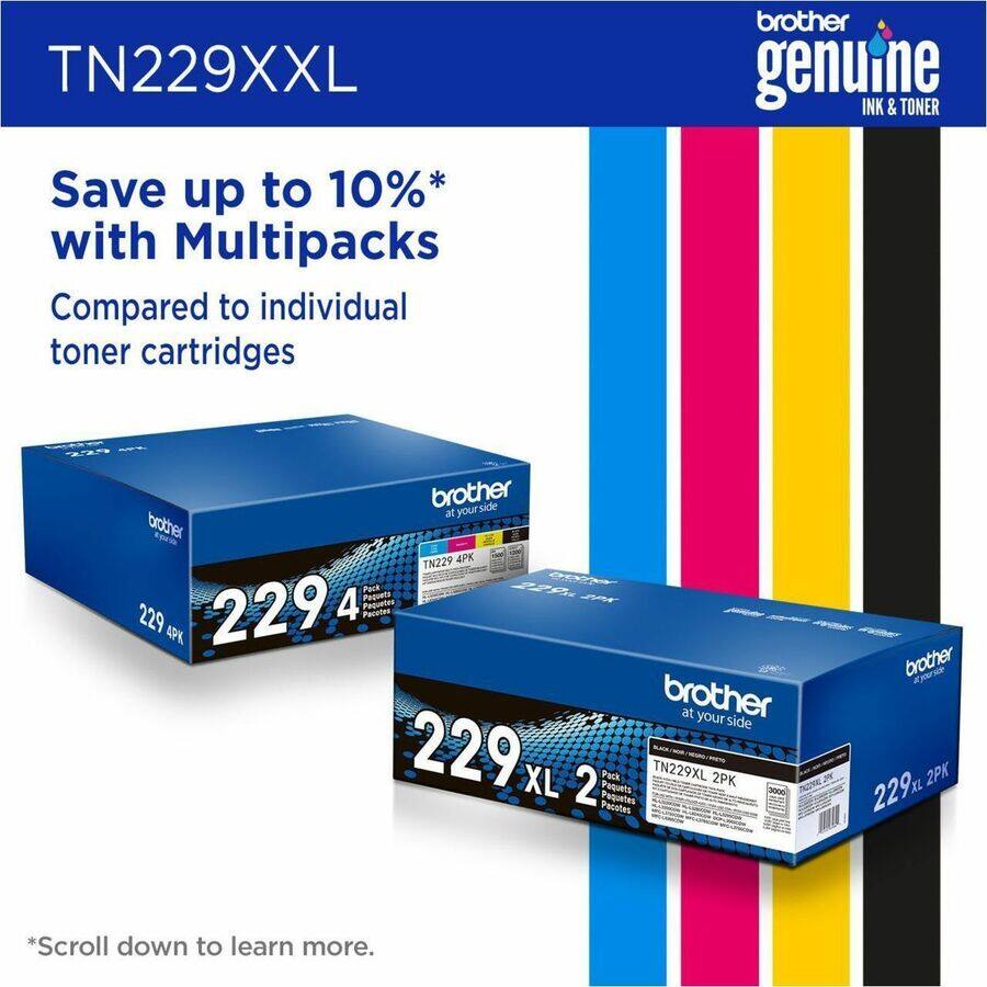 TN229XXL

Save up to 10%* with Multipacks  
Compared to individual toner cartridges

229 4PK  
229 XL 2PK

*Scroll down to learn more.