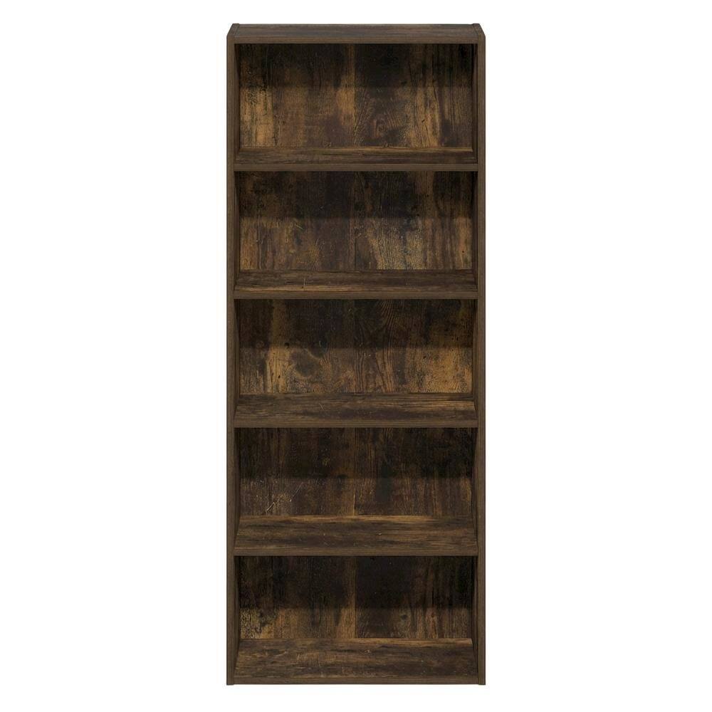 Back. FurniFact - Wooden bookcase with open shelves for storage and display - Amber Pine.