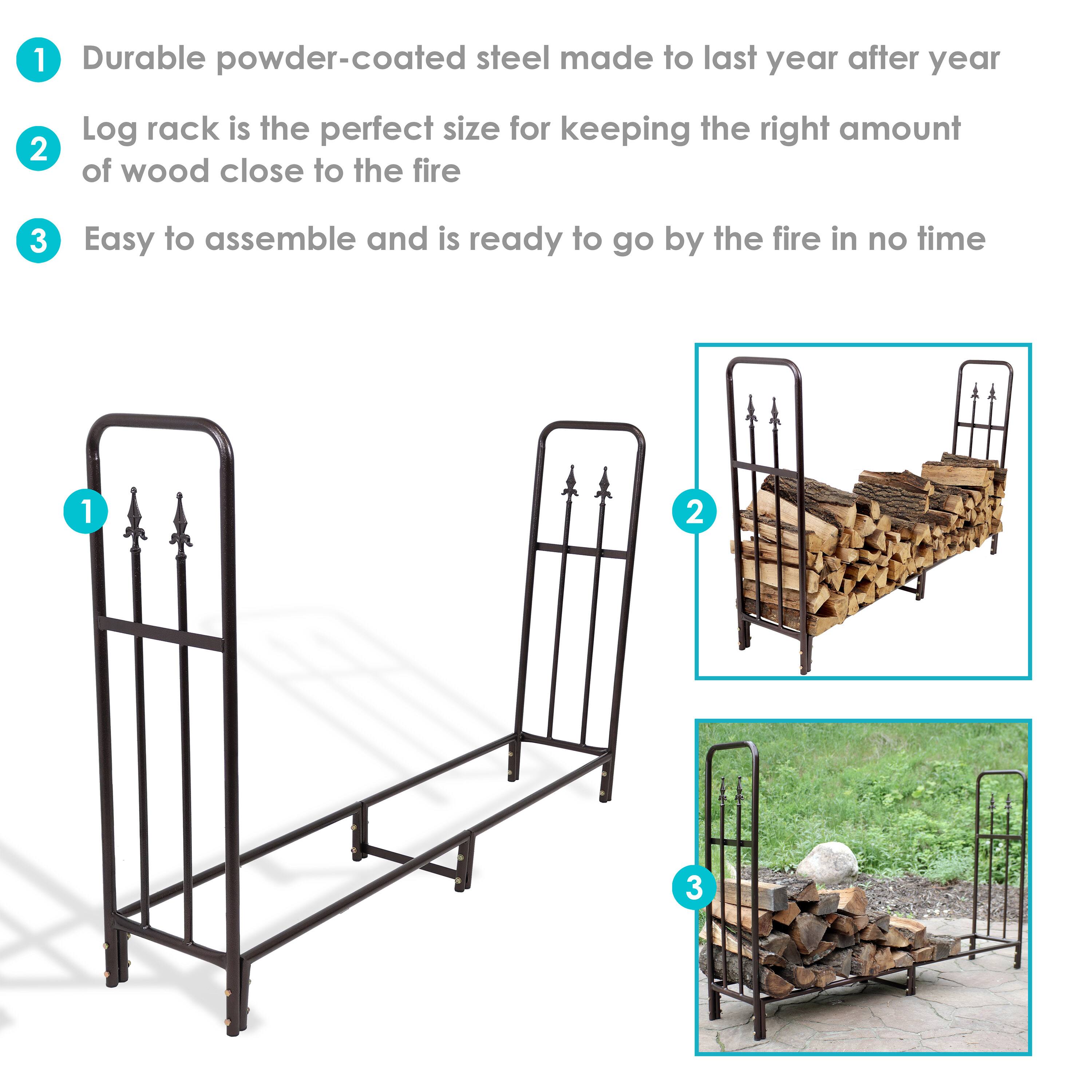 1. Durable powder-coated steel made to last year after year  
2. Log rack is the perfect size for keeping the right amount of wood close to the fire  
3. Easy to assemble and is ready to go by the fire in no time