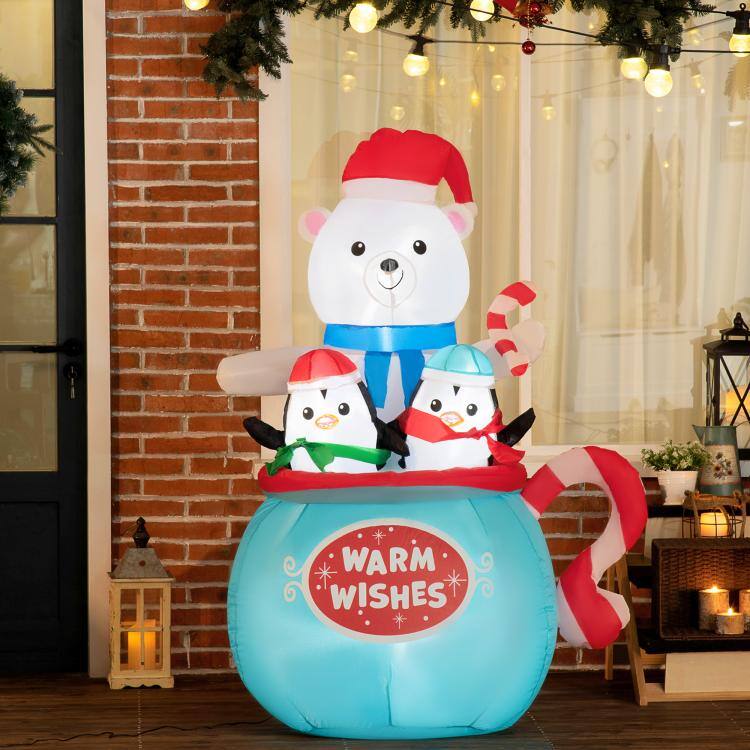 PULUZ 5ft Christmas Inflatables Outdoor Decorations Blessed Polar Bear ...