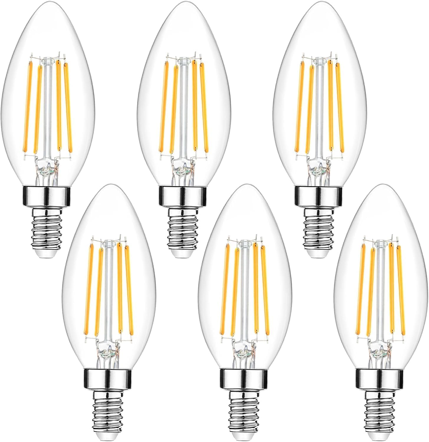 Front. Nordic Hygge - 6-Pack Dimmable E12 LED Candelabra Bulbs 40Watt Equivalent, 5000K Daylight White, 450Lumens, 4W B11 Vintage Chandelier.