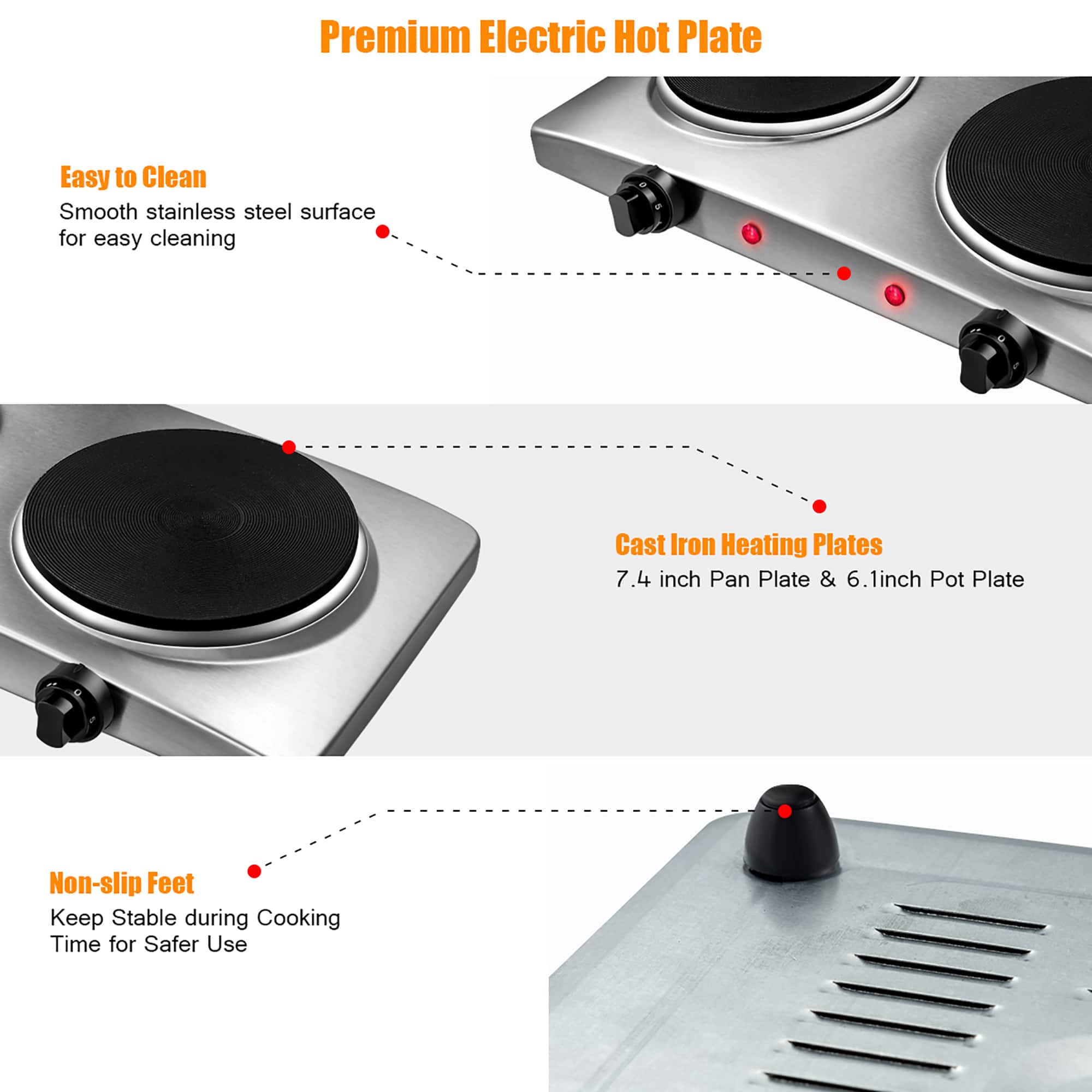 Costway 1800W Double Hot Plate Electric Countertop Burner Stainless