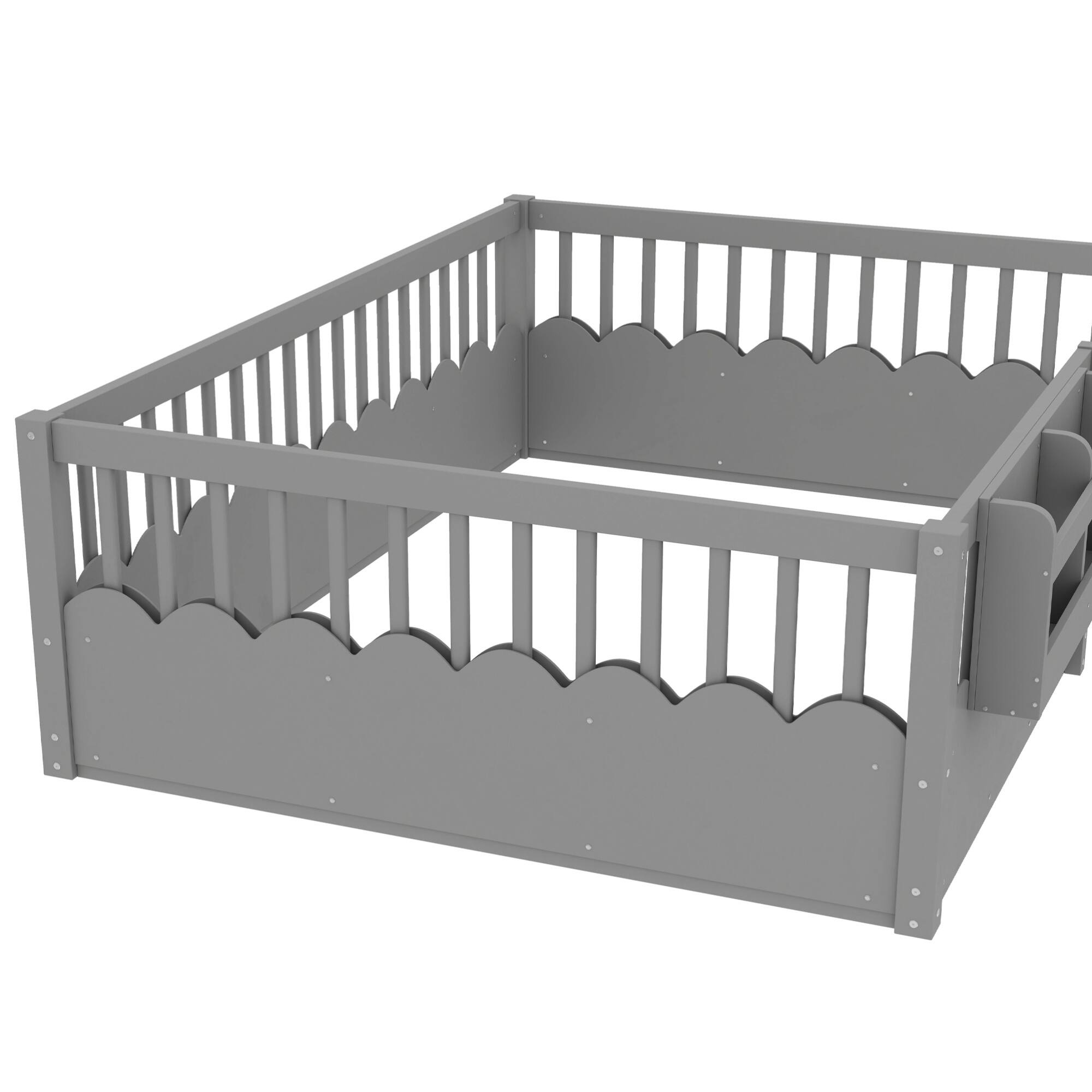 Alt View 5. GOODSILO - Full Size Low Profile Safety Floor Bed with Built-In Bookshelf for Children's Room - Gray.