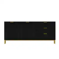 Front. FUFU & GAGA - Modern Sideboard Buffet: Multi - Storage Dining Room Console with Gold Accents - Black.