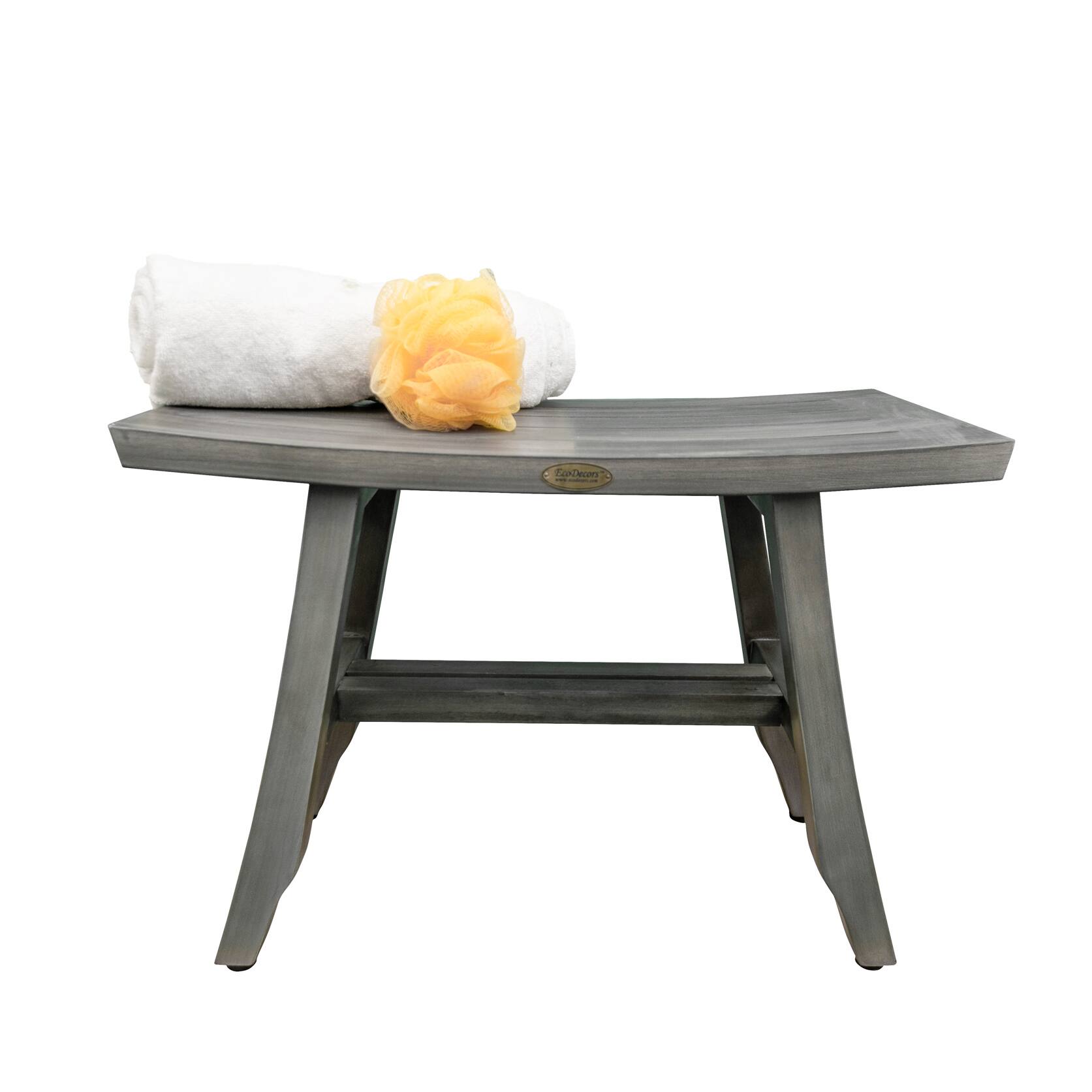Back. CoastalVogue - CoastalVogue Satori 24" Teak Wood Shower Bench in Antique Gray Finish - Antique Gray.
