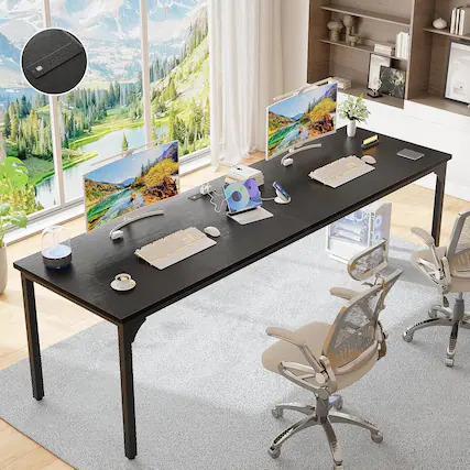 Front. Aheaplus - 2 Person Desk with Power Outlets & USB Ports, 78.7'' Long Computer Desk for Home and Office - Black.