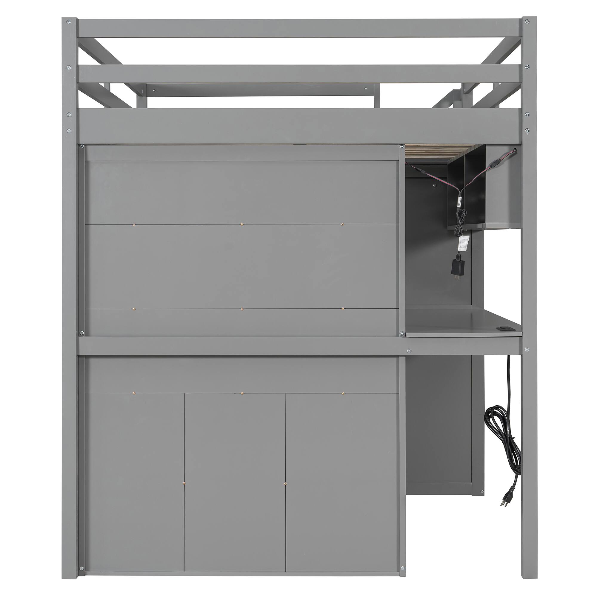Alt View 5. Anysun - Full Loft Bed Frame with Built-In Wardrobe, Study Desk, Storage Shelves & Lights, Space-Saving Design for Bedroom - Gray.