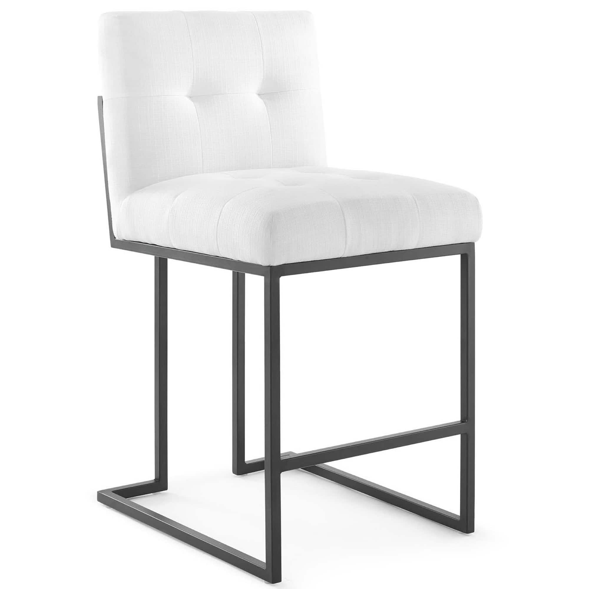 Privy Black Stainless Steel Upholstered Fabric Counter Stool by Modway - White