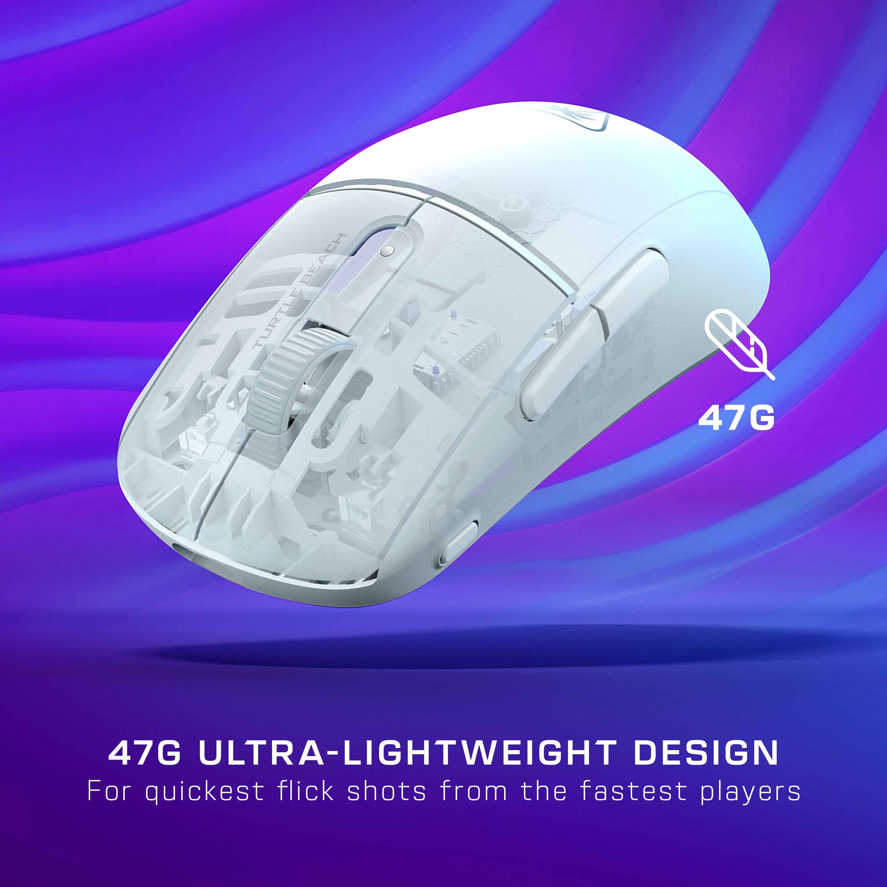 The text on the image reads: "BEACH TURTLE 47G ULTRA-LIGHTWEIGHT DESIGN For quickest flick shots from the fastest players."