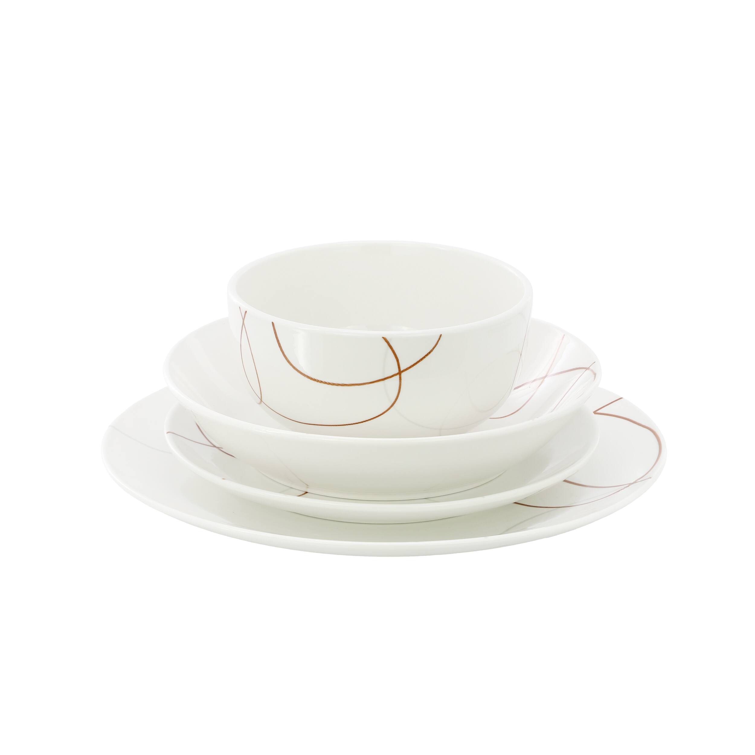 Angle. Elama - Elama Sydney 16 Piece Porcelain Double Bowl Dinnerware Set, Service for 4 - White and Brown.
