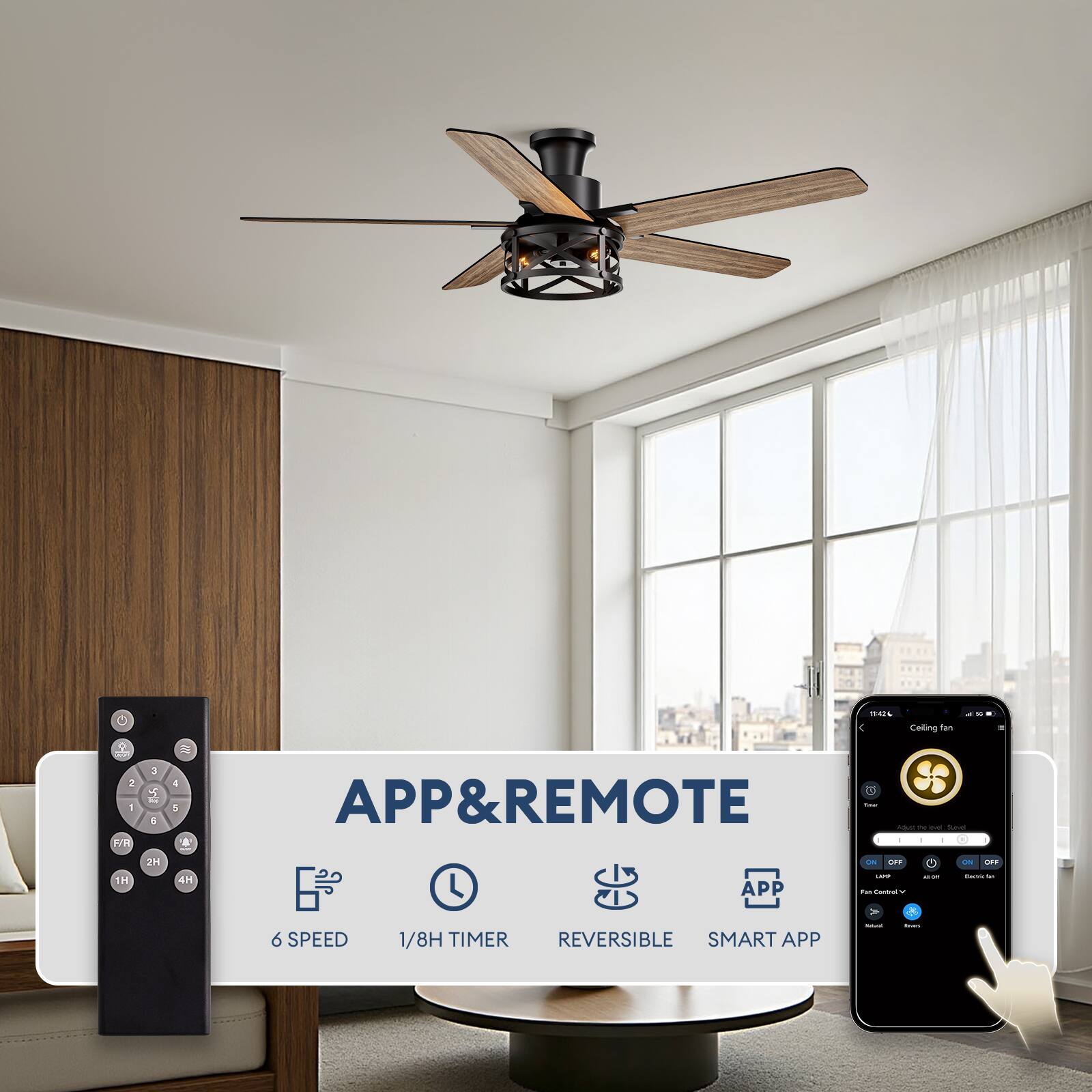 Cemars Ceiling Fan

APP & REMOTE
- 6 SPEED
- 1/8H TIMER
- REVERSIBLE
- SMART APP
