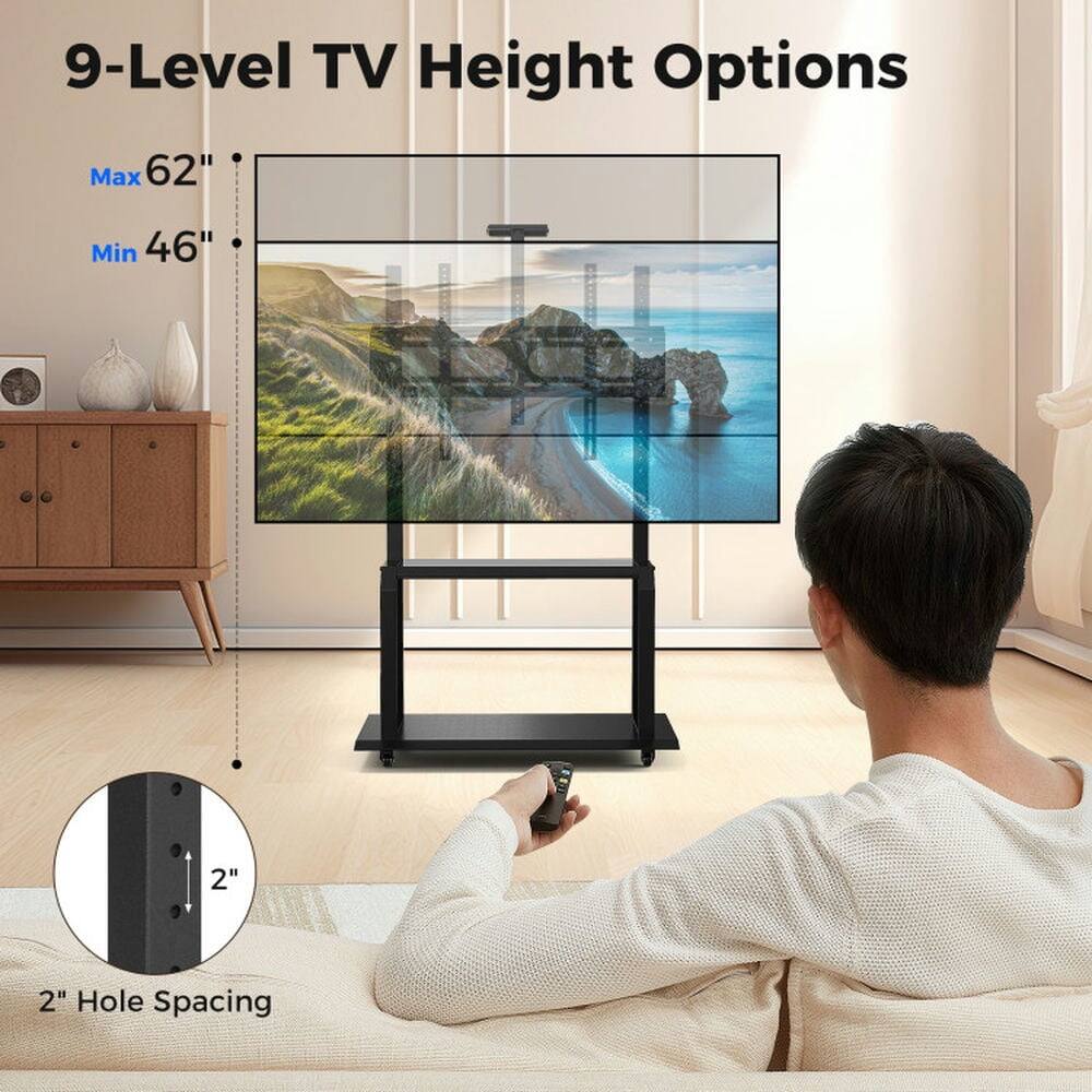 9-Level TV Height Options  
Max 62"  
Min 46"  
2" Hole Spacing