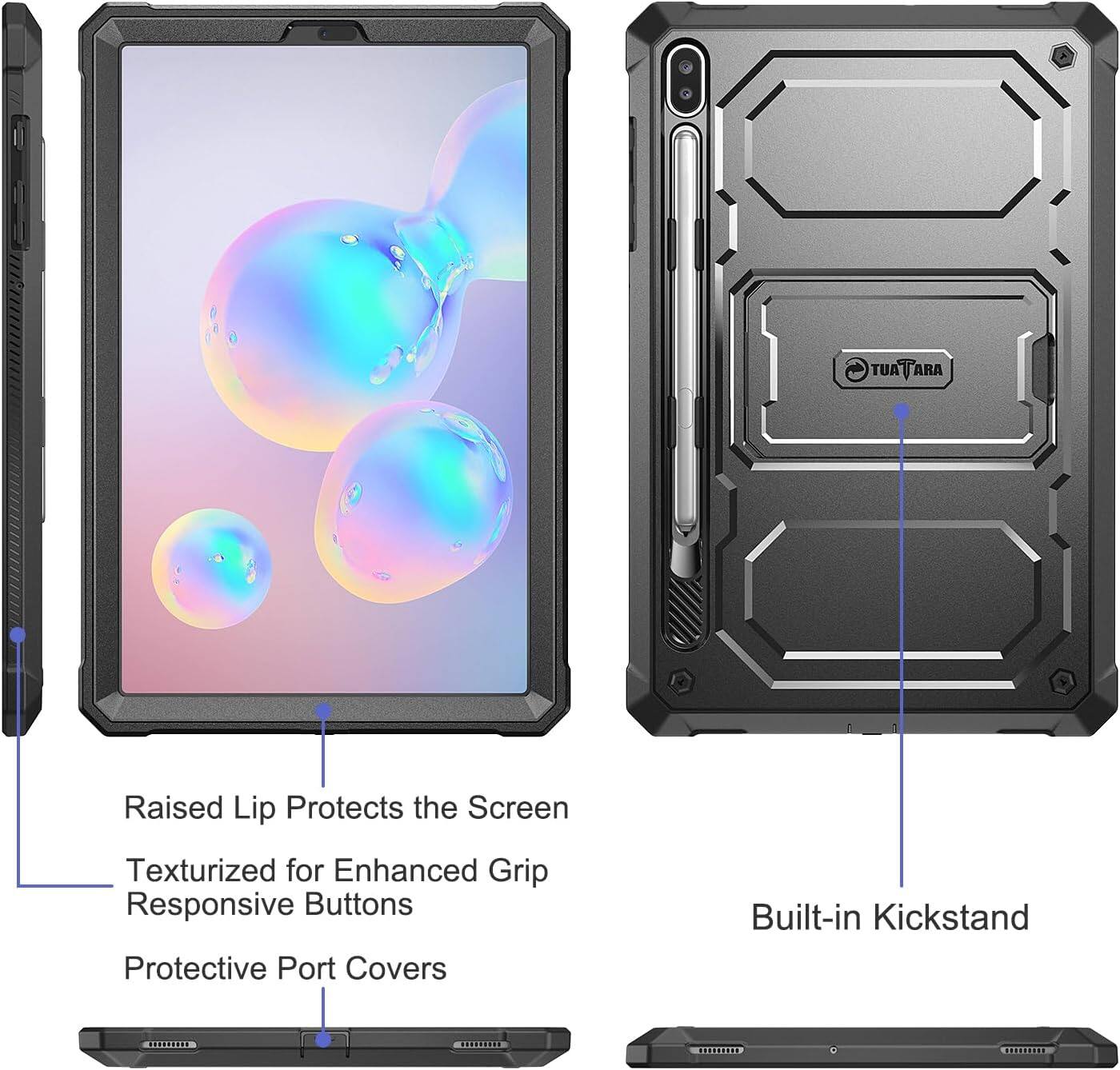 6 TUATARA

Raised Lip Protects the Screen  
Texturized for Enhanced Grip  
Responsive Buttons  
Protective Port Covers  
Built-in Kickstand