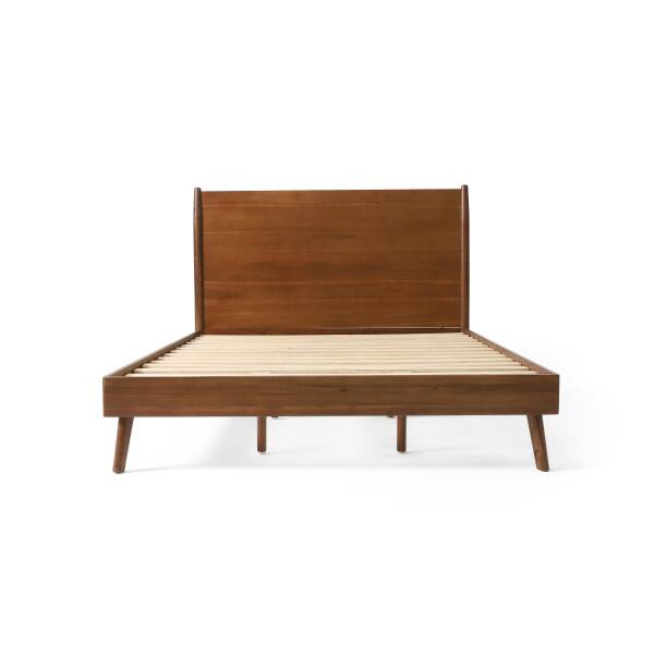 Front. Tiramisubest - Solid Wood King Bed, Brown, Acacia, 80x84x46 inches, 40 lbs, Mid - Century, No Box Spring - Brown.