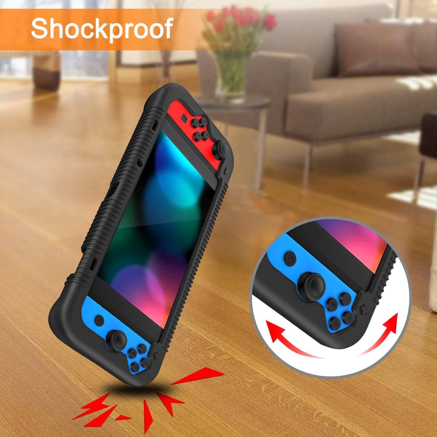 Alt View 2. Fintie - Soft Silicone Protective Case for Nintendo Switch 2017, Ergonomic Grip Design, Anti-Scratch & Shock-Absorption Grip Case - Black.