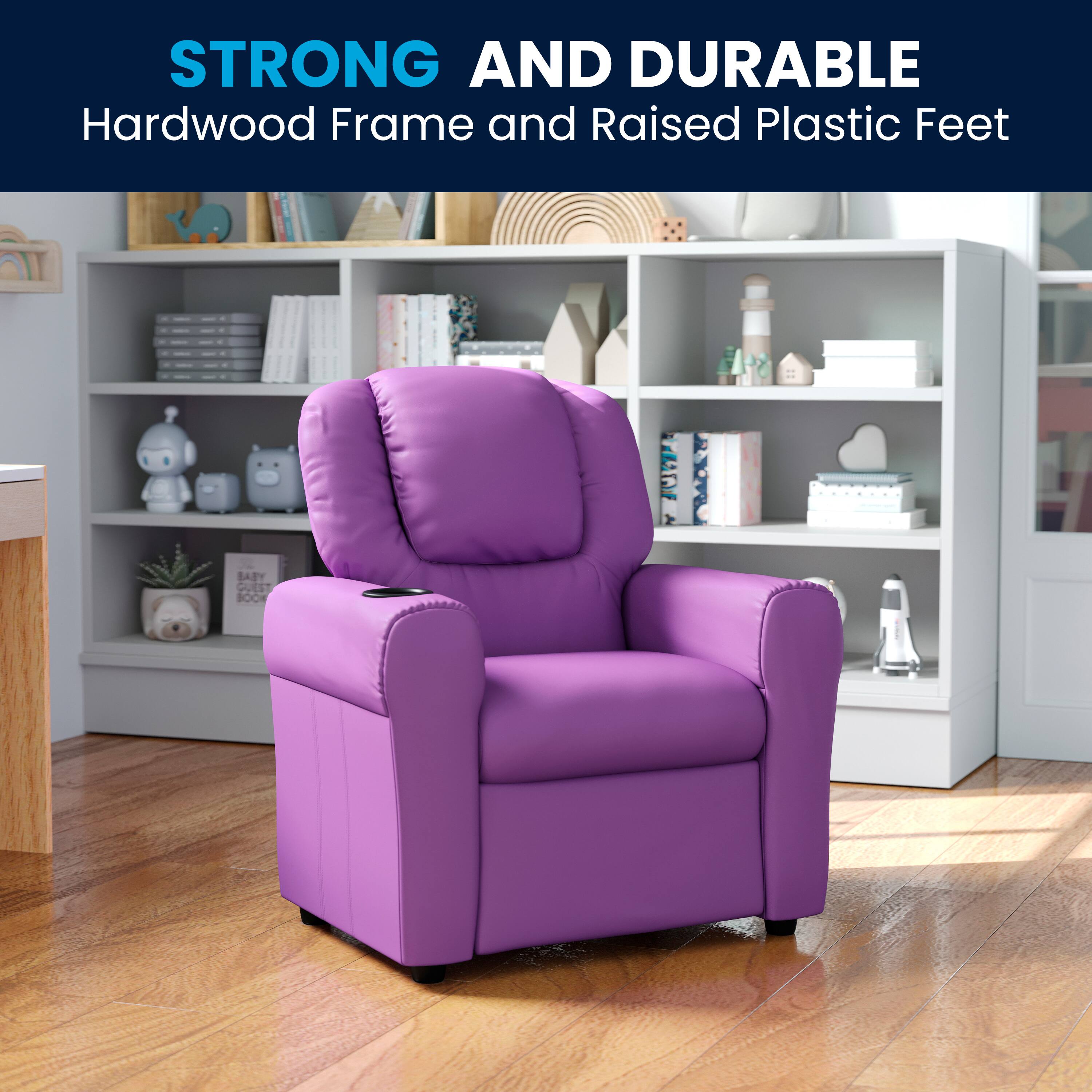 STRONG AND DURABLE  
Hardwood Frame and Raised Plastic Feet