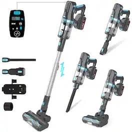 UMLO - V11 Cordless Vacuum Cleaner for Home, 45Kpa 60Mins Runtime Powerful Stick Vacuum with LED Touch Screen, 6 in 1 Lightweig - Gray