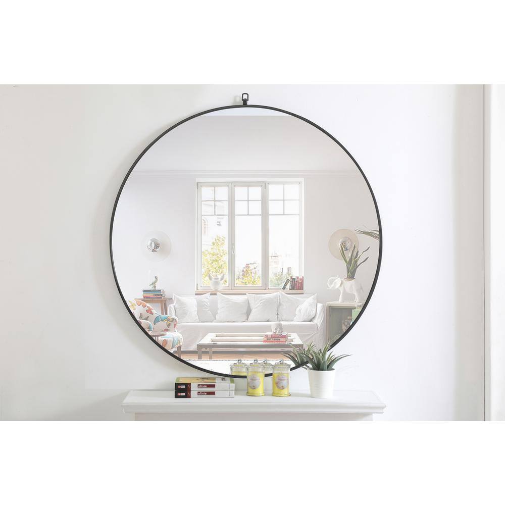 Alt View 7. Elegant Decor - Metal frame Round Mirror with decorative hook 48 inch Black finish - Black.