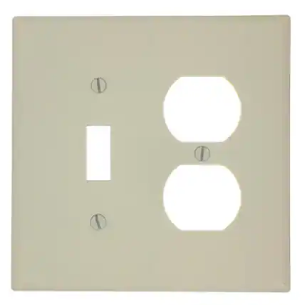 Front. Leviton - 2-Gang Combination Wallplate 1-Toggle 1-Duplex Midway Size 80505-I - White.