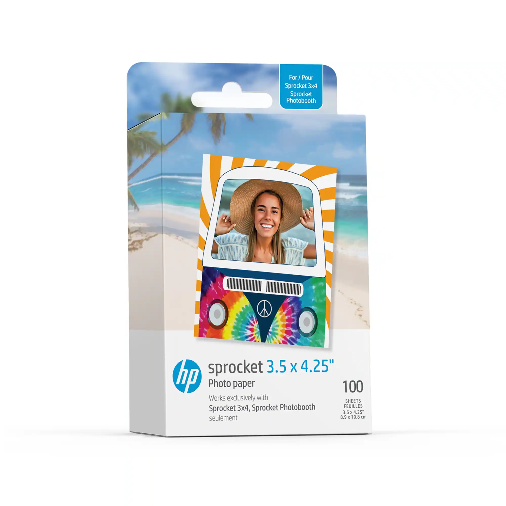 Sprocket 3.5 x 4.25” Zink Sticky-Backed Photo Paper (100 Pack) Compatible with HP Sprocket 3x4 Photobooth - White