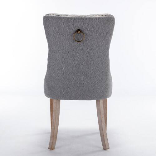 Back. LUCKY ONE - Assembled Tufted Linen Dining Chair Set of 2 with Wood Legs Nailhead Trim High Back Side Chair - Gray.