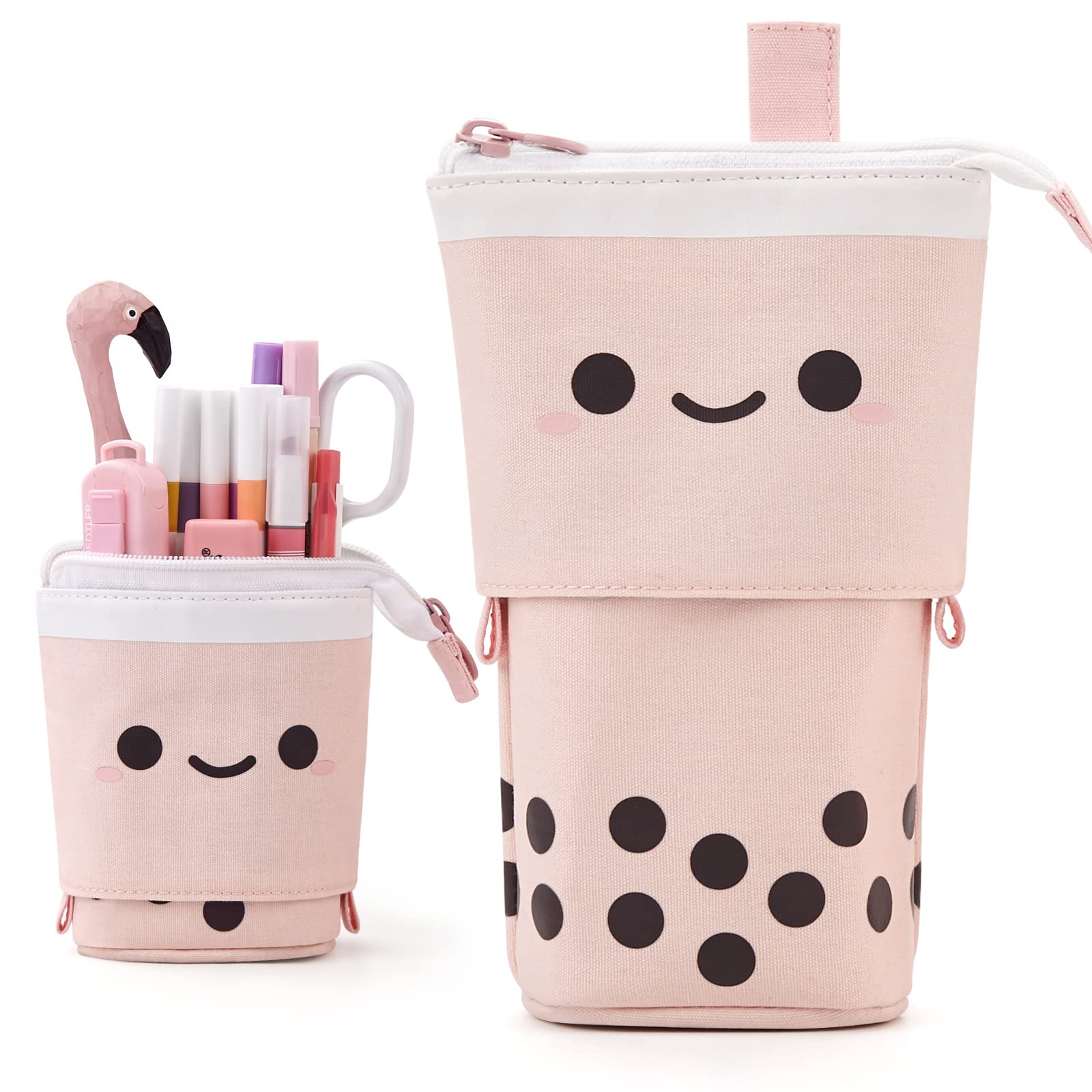 Front. Dapper Styles - Standing Pencil Case Cute Telescopic Pen Holder Stationery Pouch Makeup Cosmetics Bag For School Students Office Wome... - Purple.