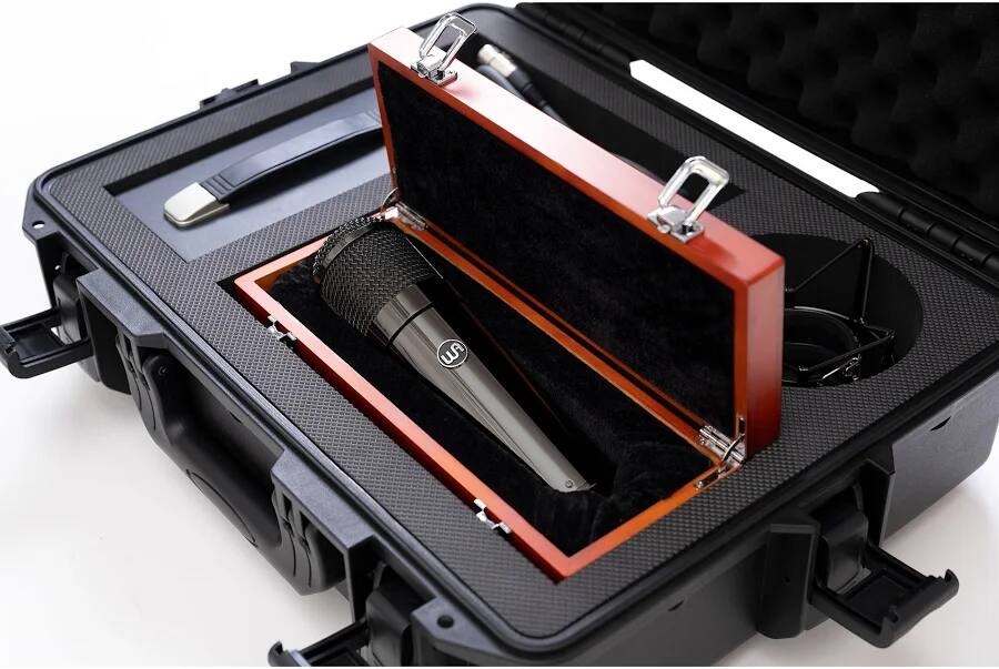 Alt View 1. Warm Audio - Large-Diaphragm Tube Condenser Microphone with 9 Polar Patterns, External PSU, Shockmount and Wood Presentation Box - Limited Edition Titanium.