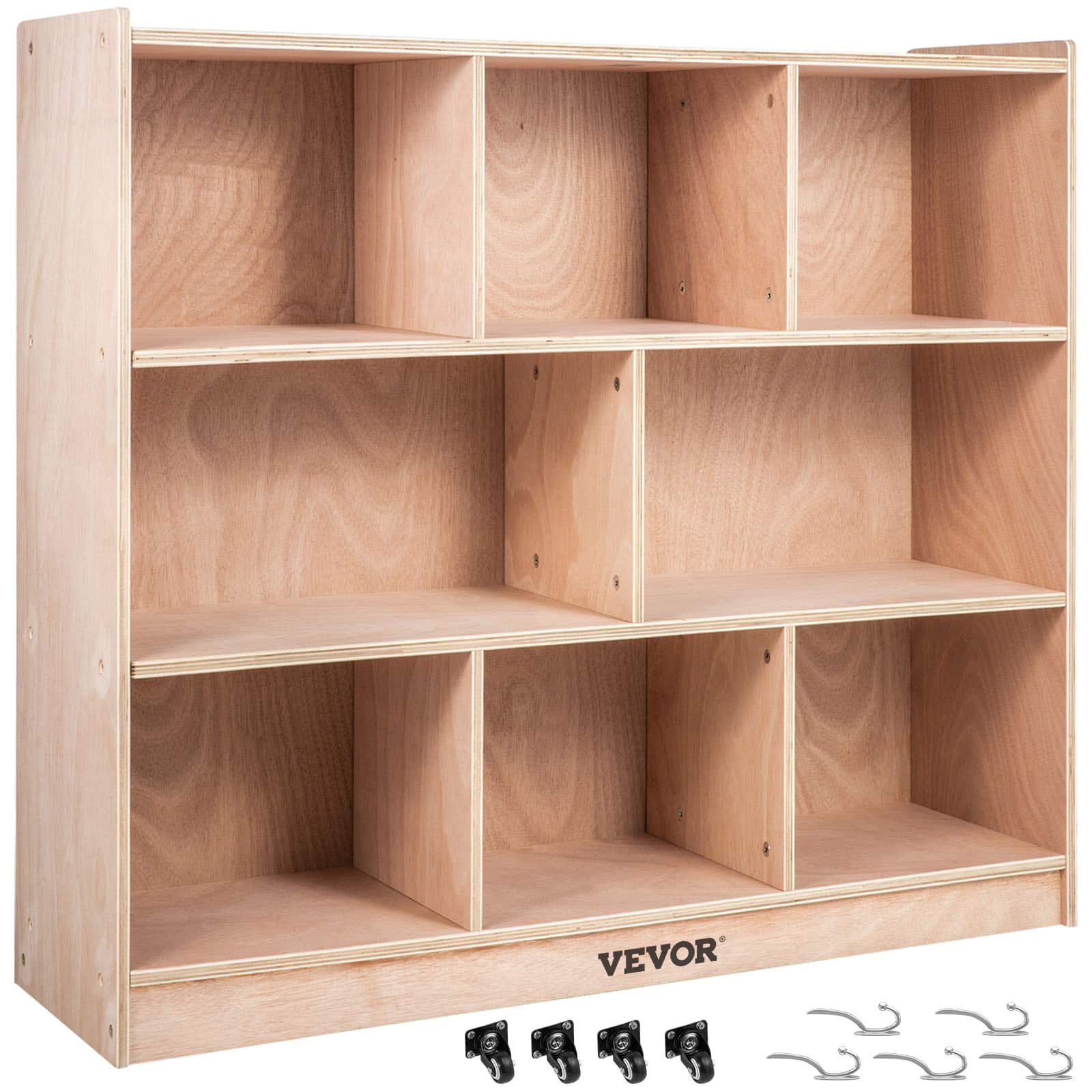 VEVOR - Cubby Mobile Tray Storage Cabinet, 8-Compartment Cubby Storage Shelf, Cubby Storage Cabinet 3-shelf, Classroom Cubbies - Natural