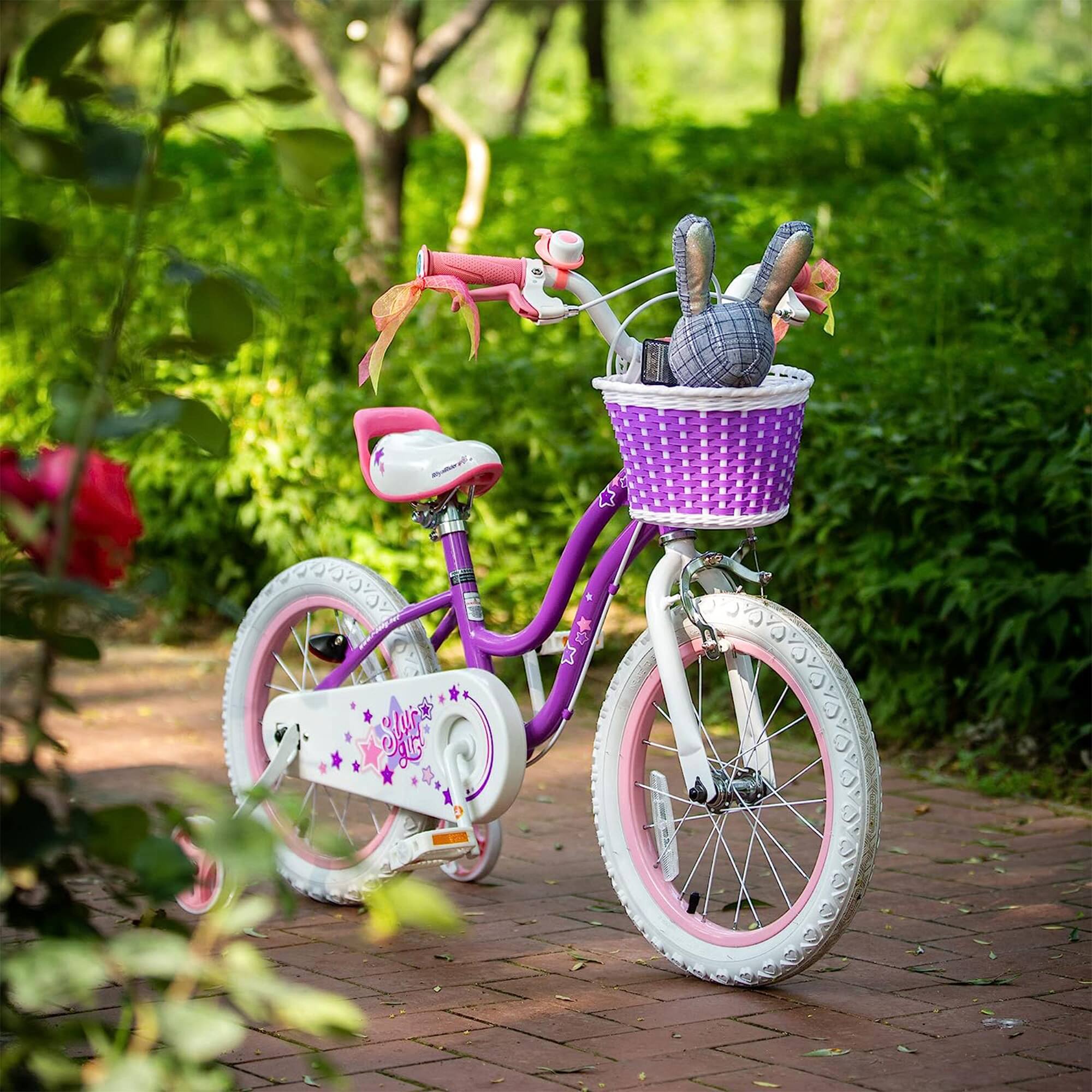 Alt View 3. RoyalBaby - RoyalBaby Stargirl Children's Outdoor Bicycle 16 Inch with Training Wheels, Purple - Purple.
