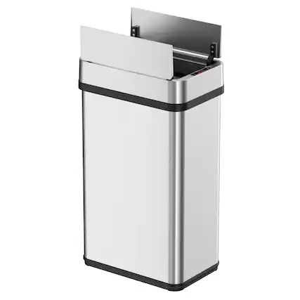 Front. iTouchless - 4 Gallon / 15 Liter Slim Stainless Steel Wings Lid Sensor Bathroom Trash Can with AbsorbX Odor Filter - Silver.