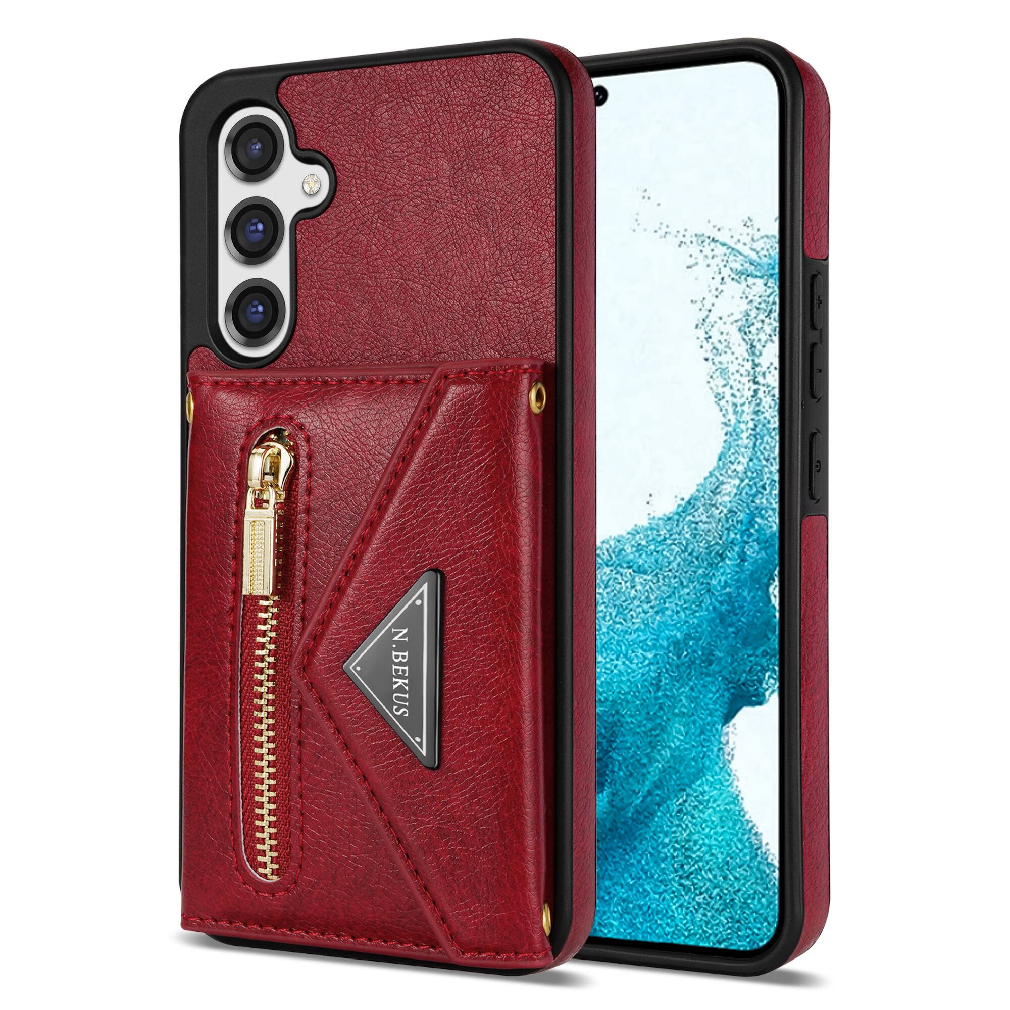 Alt View 7. Dteck - Crossbody Wallet Case for Samsung Galaxy S26, Shockproof PU Leather Stand Cover with Zipper Pocket and Card Slots - Red.