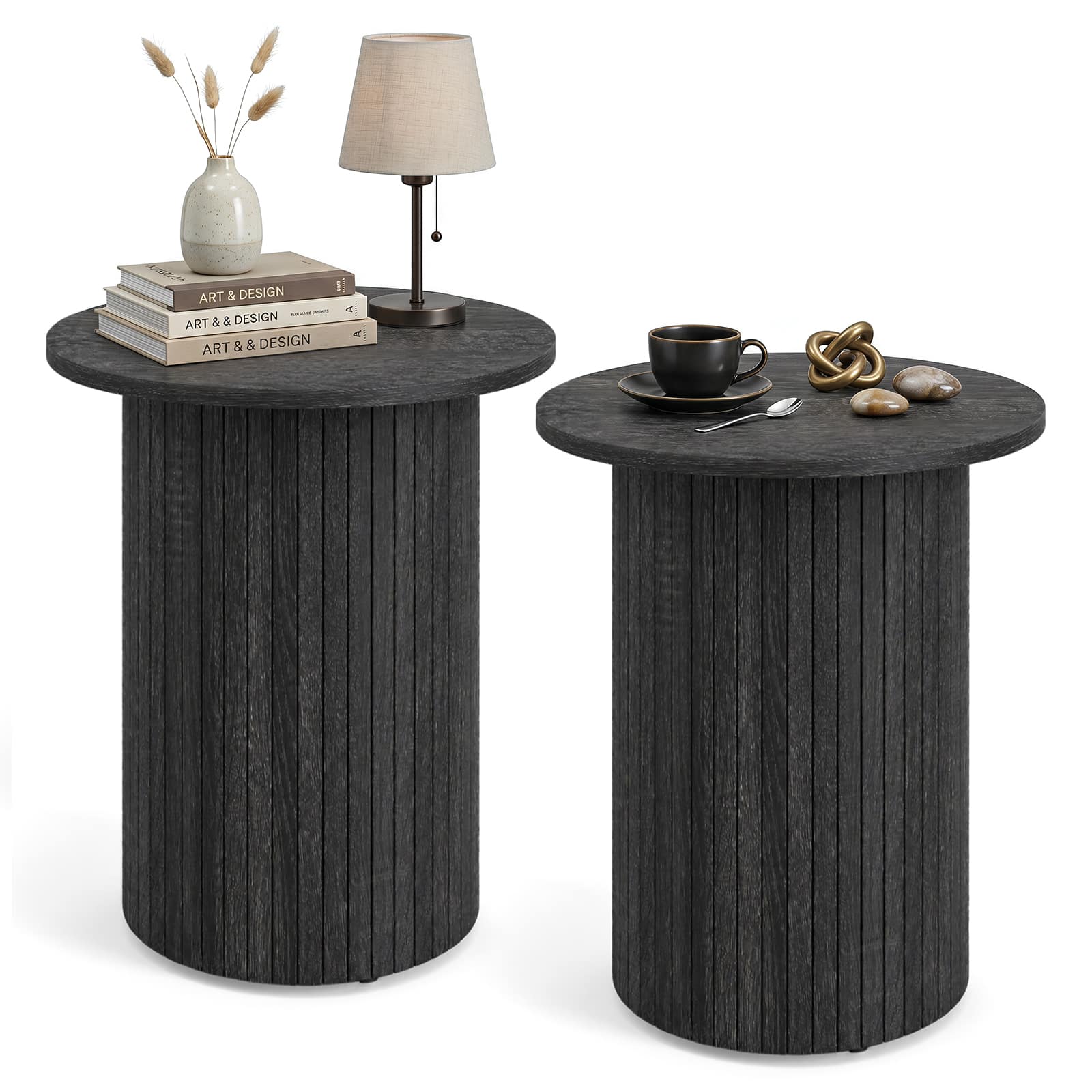 Costway - 2 PCS Small Wooden Accent Nightstand with Non-Slip Foot Pads for Small Spaces - Black