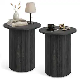 Costway - 2 PCS Small Wooden Accent Nightstand with Non-Slip Foot Pads for Small Spaces - Black
