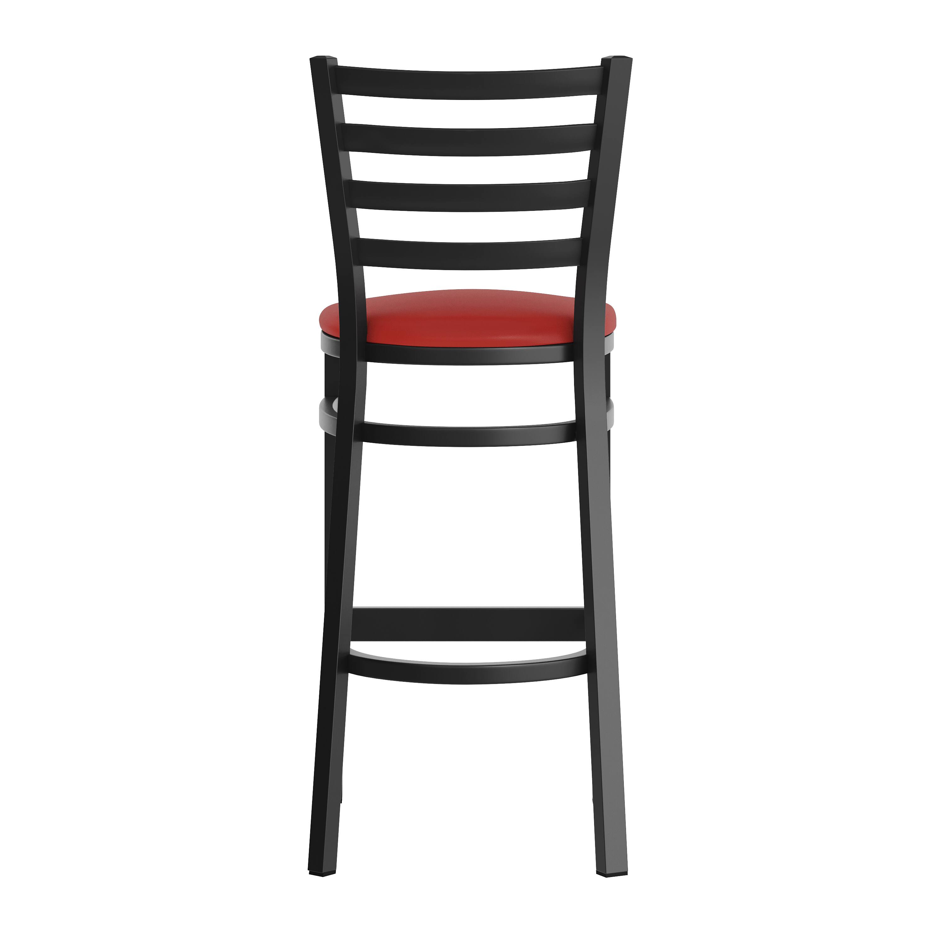 Back. Flash Furniture - HERCULES Black Ladder Back Metal Restaurant Barstool - Red Vinyl Seat - Red.