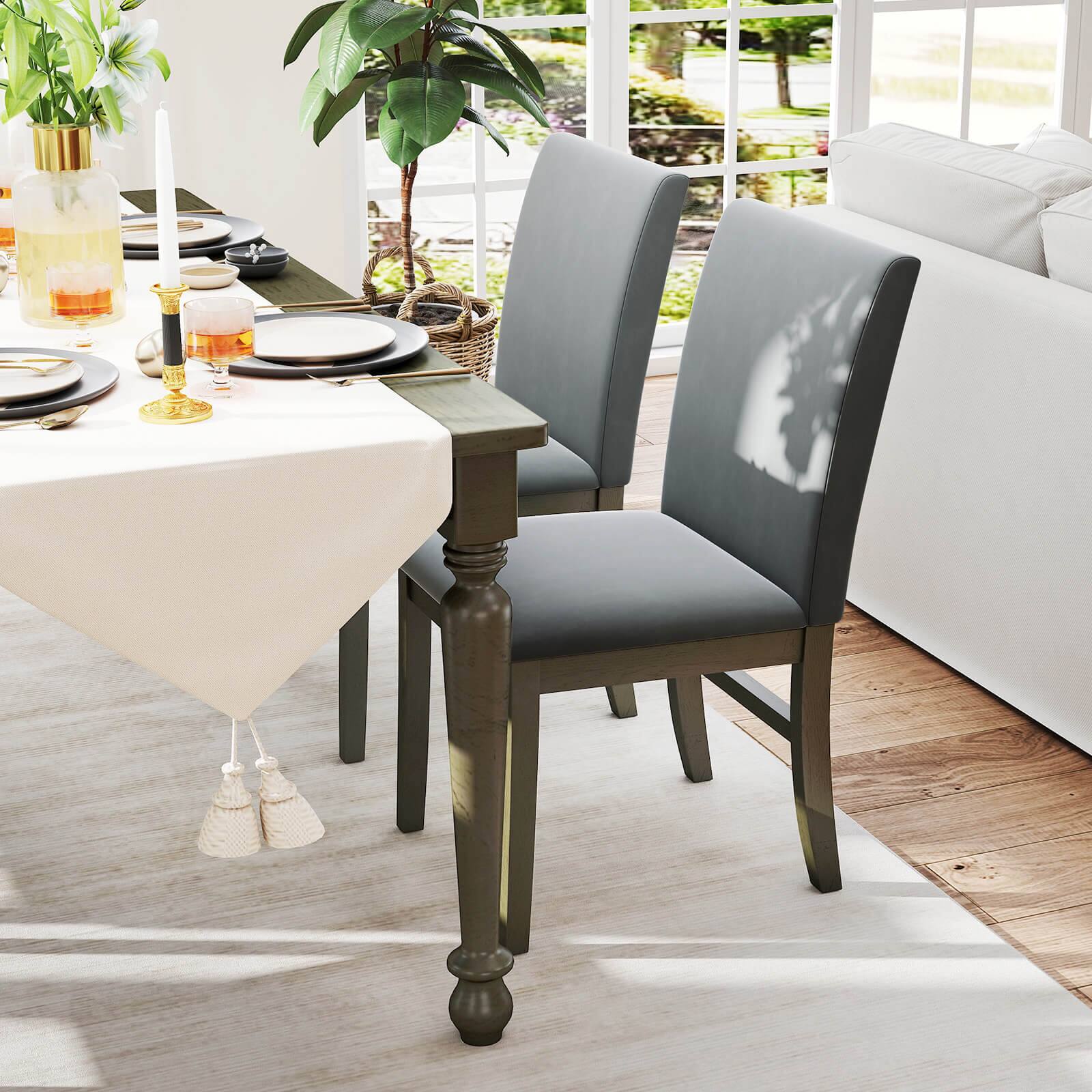 Alt View 4. Costway - Costway Upholstered Dining Chairs Set of 4 with Rubber Wood Legs Padded Seat & High Back - Grey.