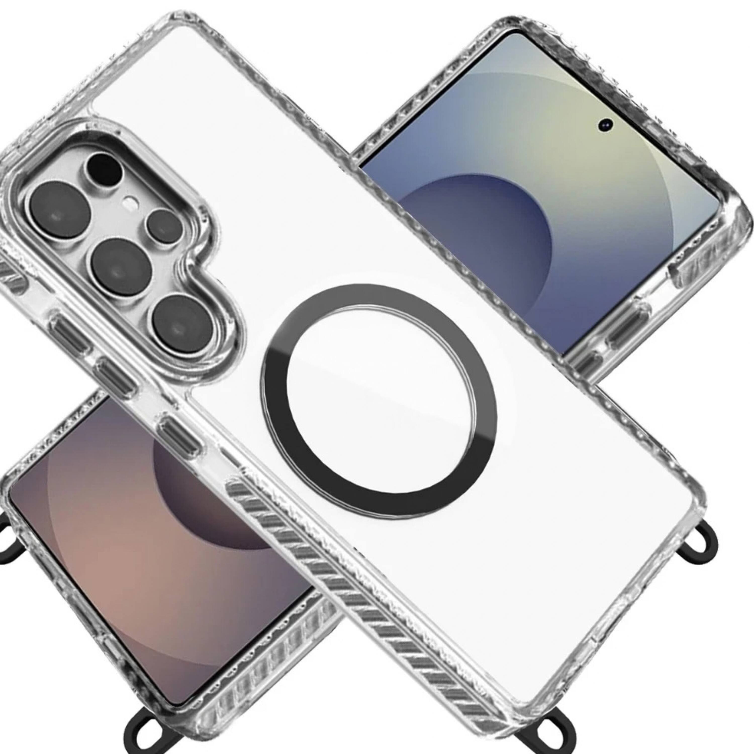 Angle. Kitcheniva - Transparent Protective Phone Case With Tempered Glass For Samsung S25 Ultra Black - Black.