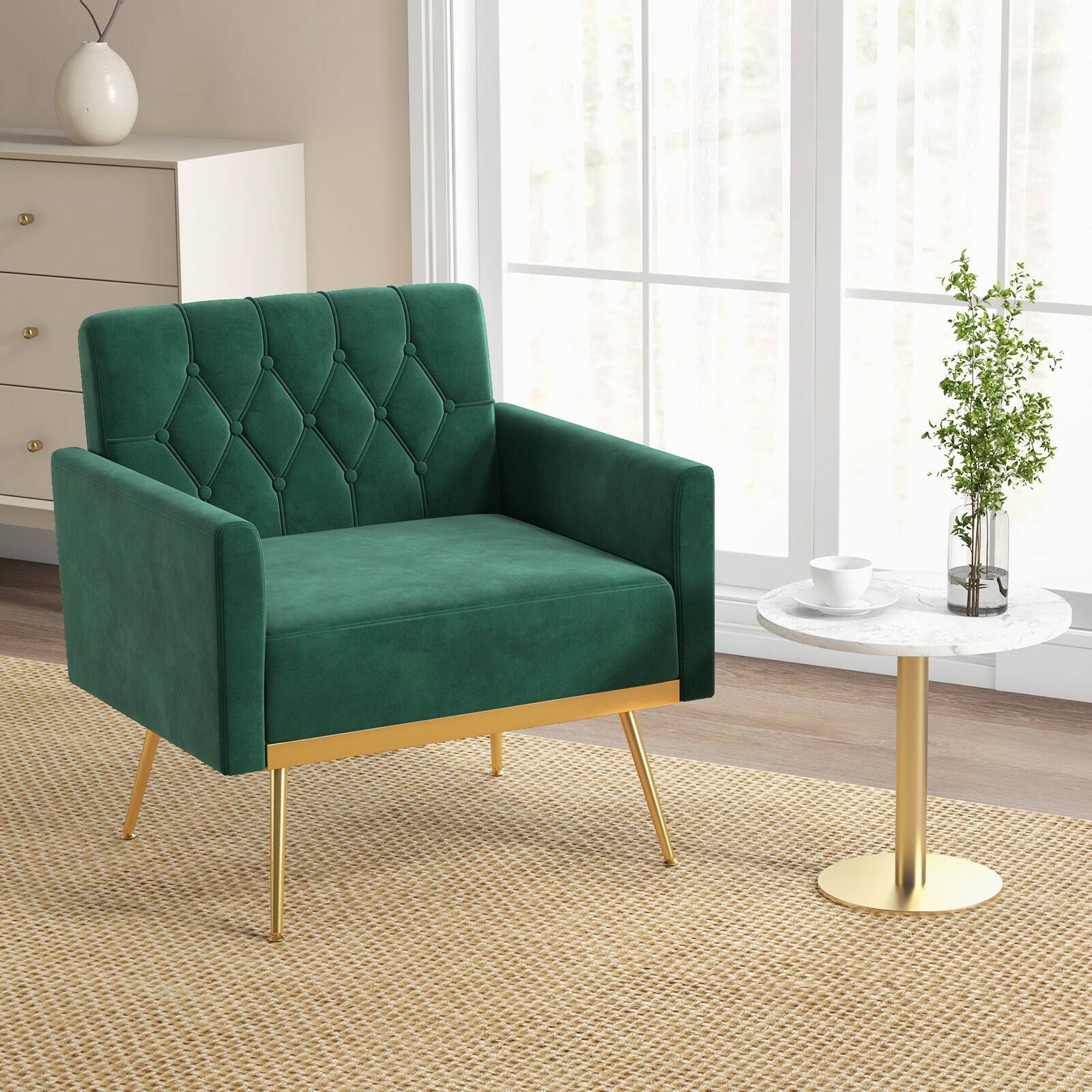 Alt View 8. Ecooso - Velvet Accent Chair with Button Tufted Back and Golden Metal Legs, Foot Pad Adjustable - Turquoise.