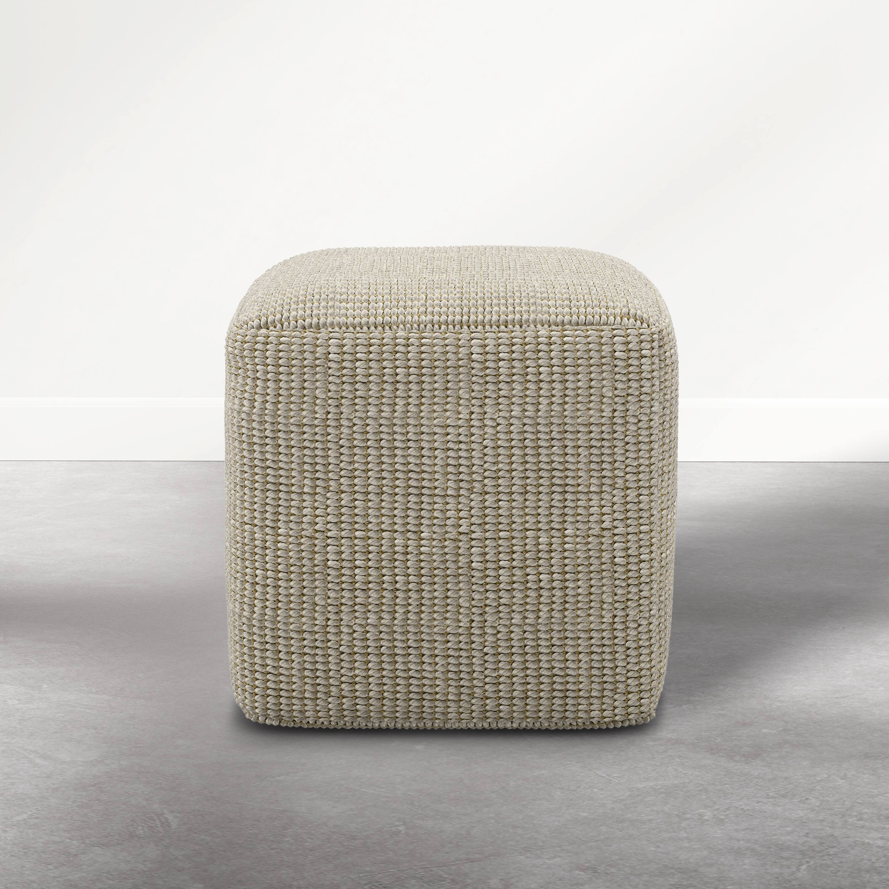 Back. Simpli Home - Zelma 18 inch Wide Square Pouf Ottoman, Dune Beige Recycled PET Polyester - Dune Beige.