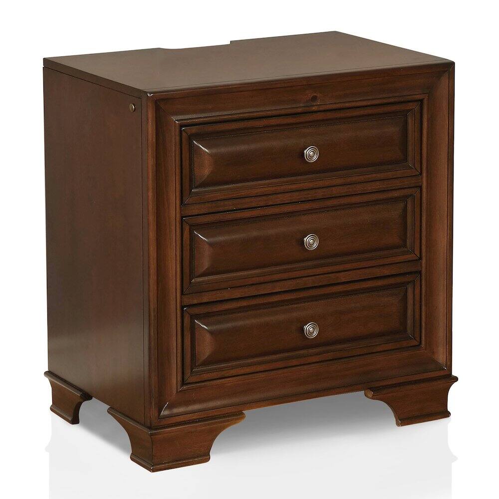 Front. Furniture of America - Bradford Solid Wood 3-Drawer Nightstand in Brown Cherry - Brown.