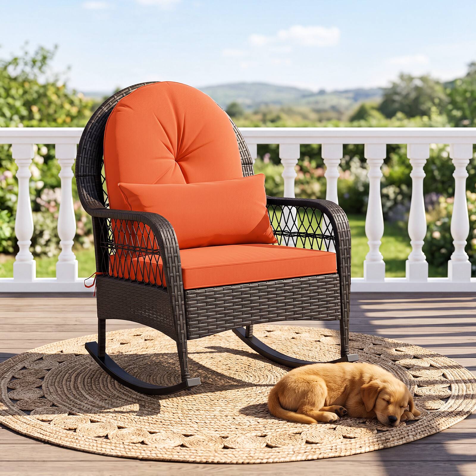 Gymax Outdoor Wicker Rocking Chair 400 LBS Rattan Rocker Chair w/Anti ...