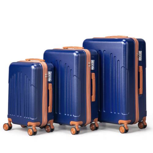 Alt View 1. Winado - 20"24"28" Trolley Case 3-Piece ABS Hardside Luggage Suitcase Set with Spinner Wheels & TSA Lock for Travel Business - Navy Blue & Brown.